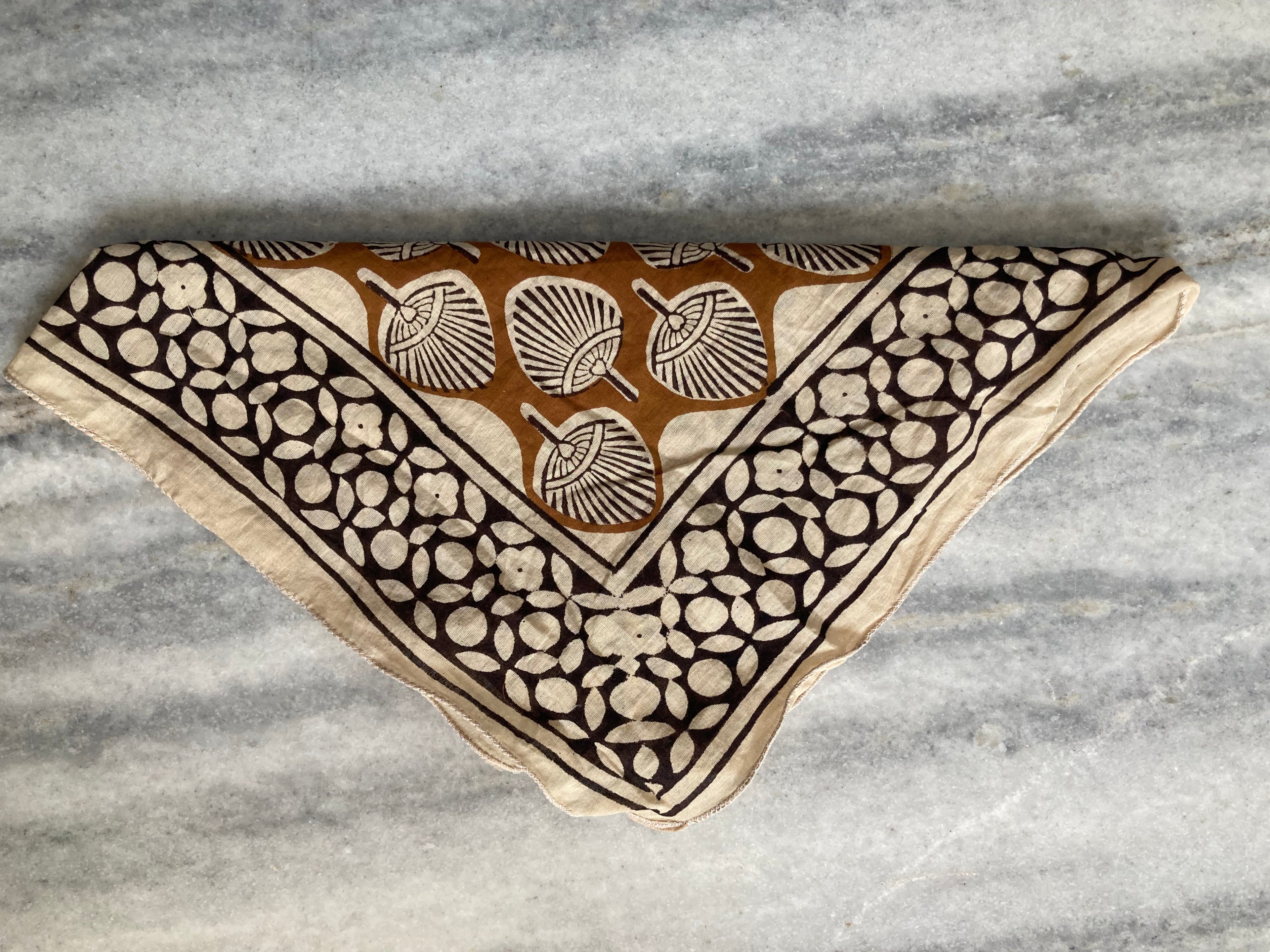 Hand Block Printed Cotton Bandana: Natural Dye Neckerchief - Made in India