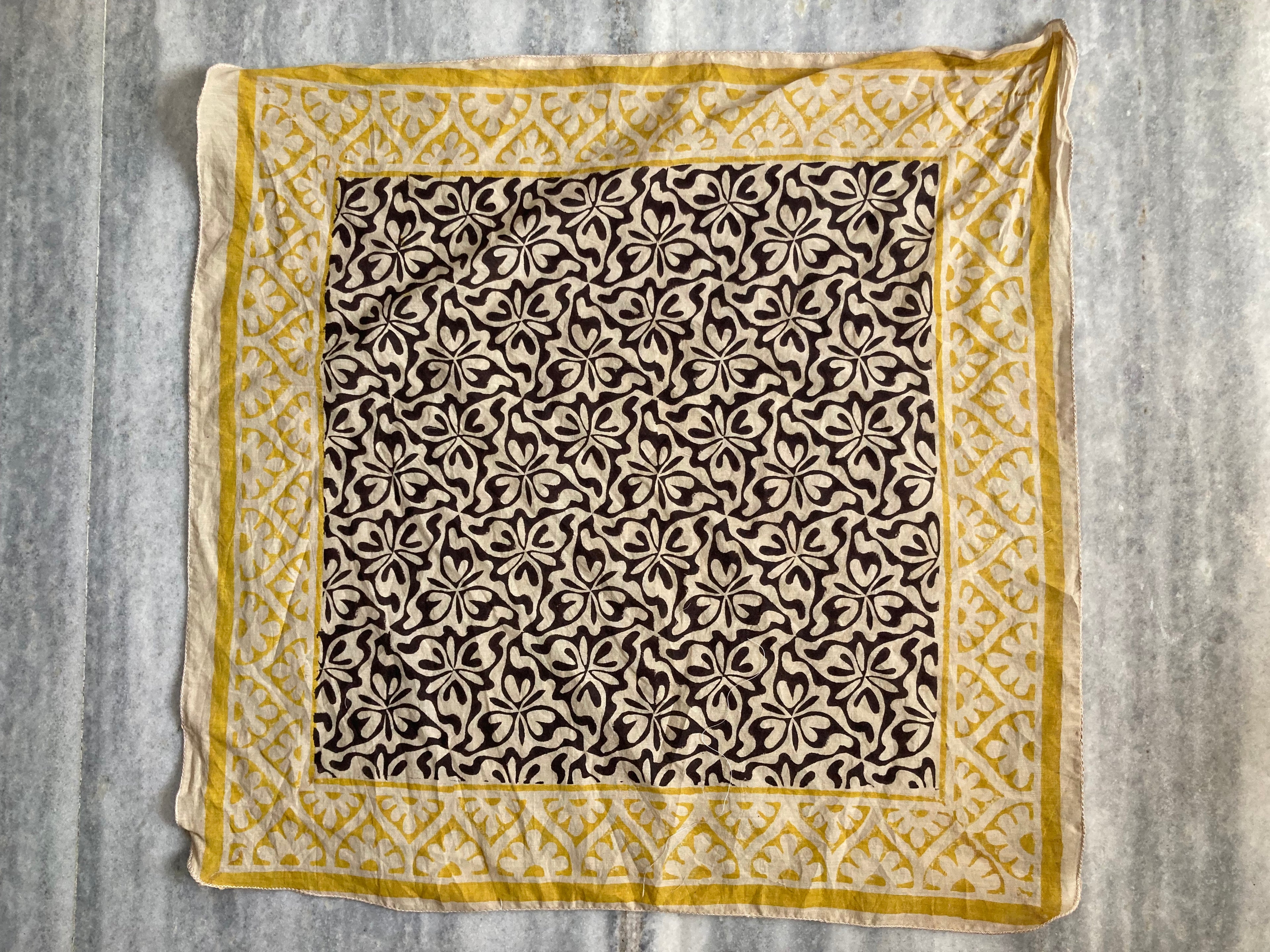 Hand Block Printed Cotton Bandana: Natural Dye Neckerchief - Made in India