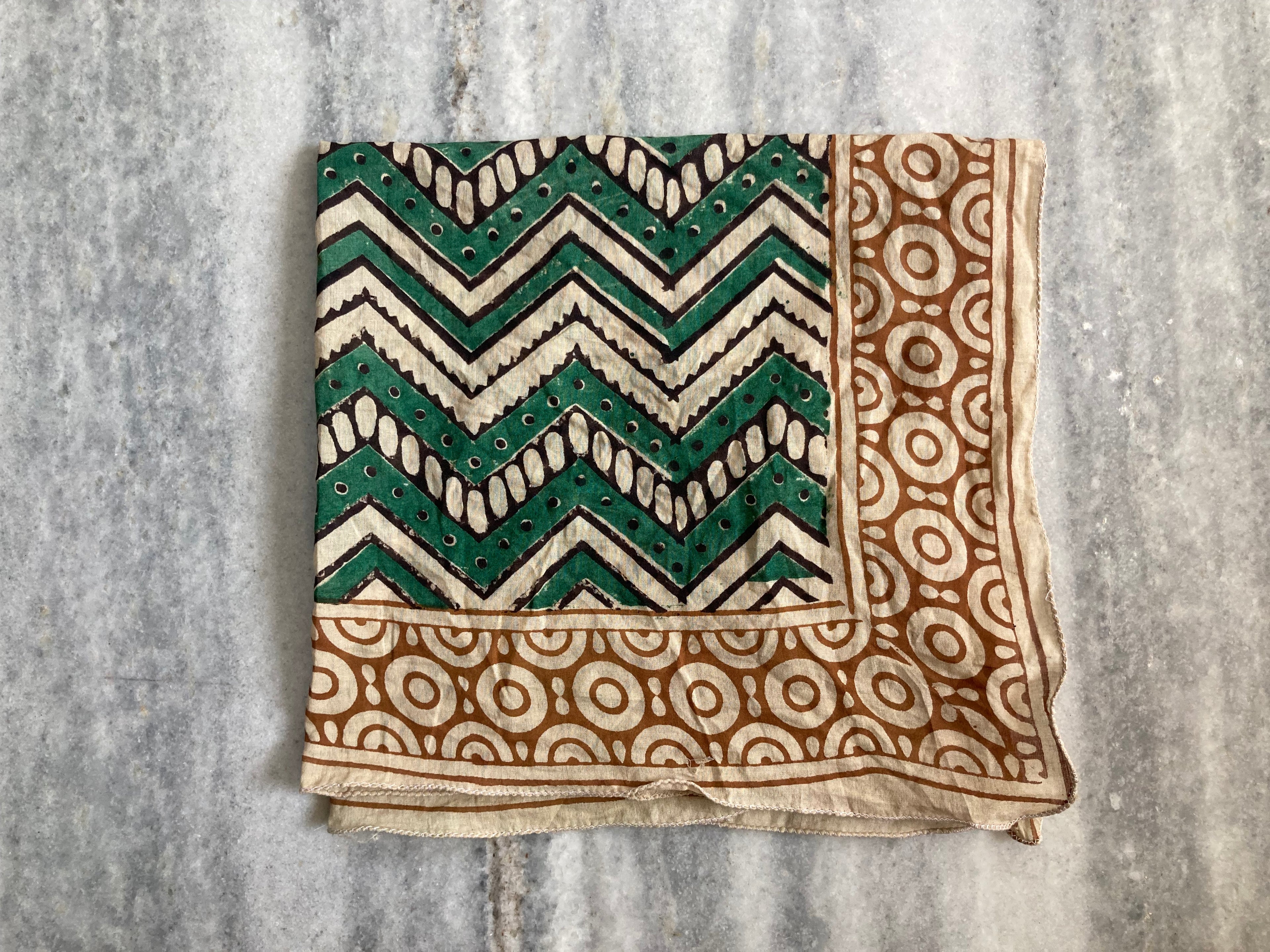 Hand Block Printed Cotton Bandana: Natural Dye Neckerchief - Made in India