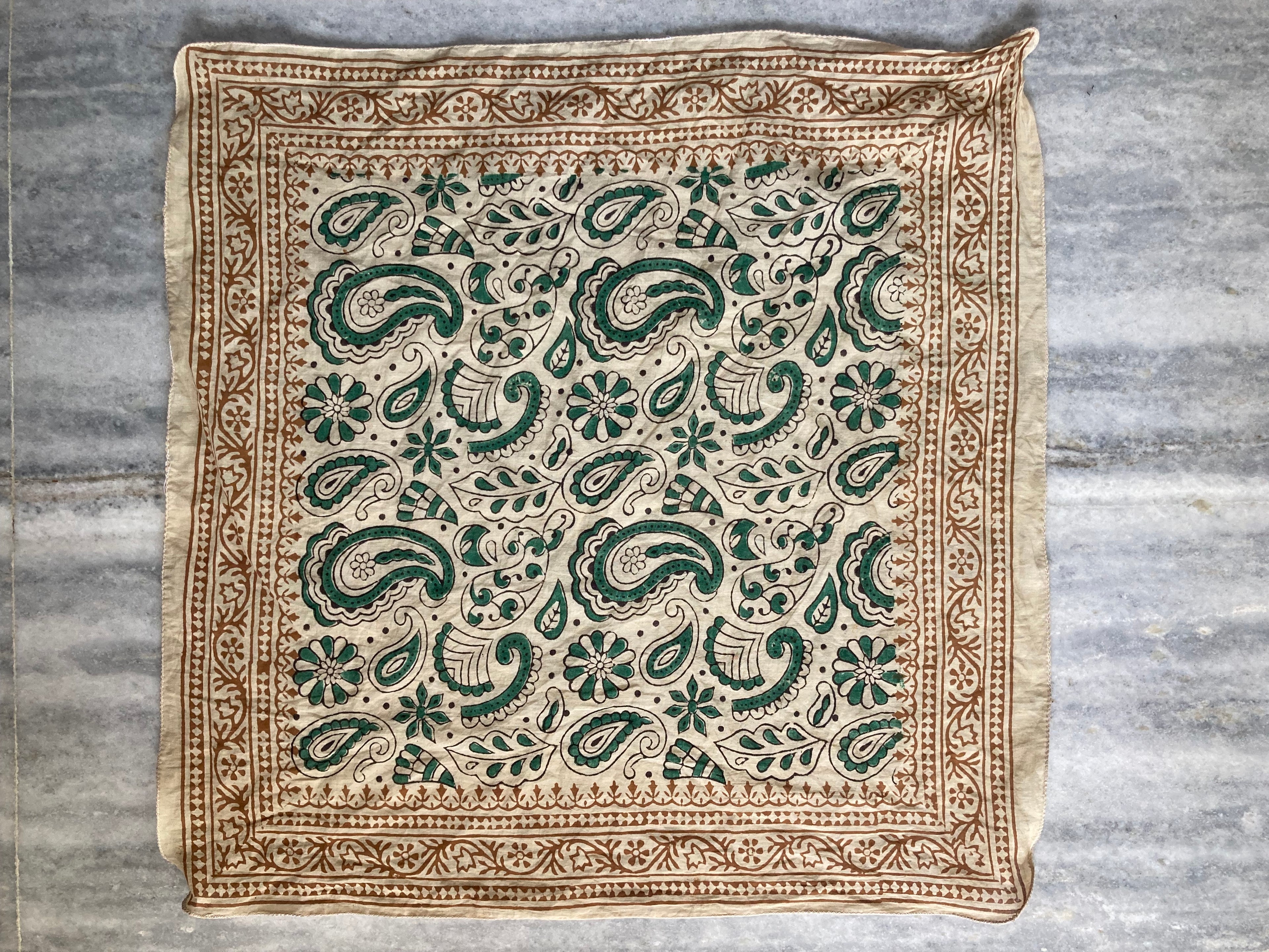 Hand Block Printed Cotton Bandana: Natural Dye Neckerchief - Made in India
