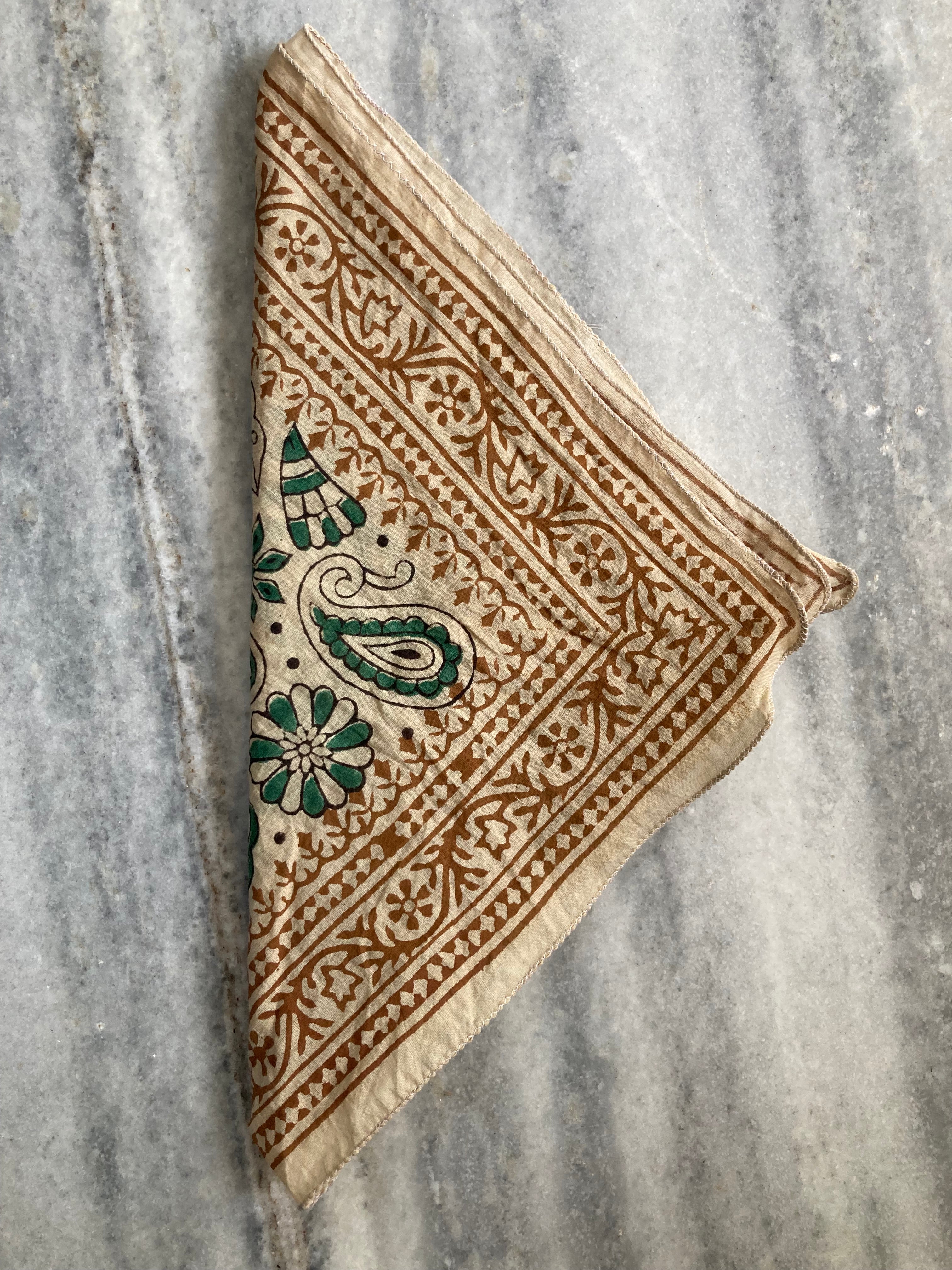 Hand Block Printed Cotton Bandana: Natural Dye Neckerchief - Made in India