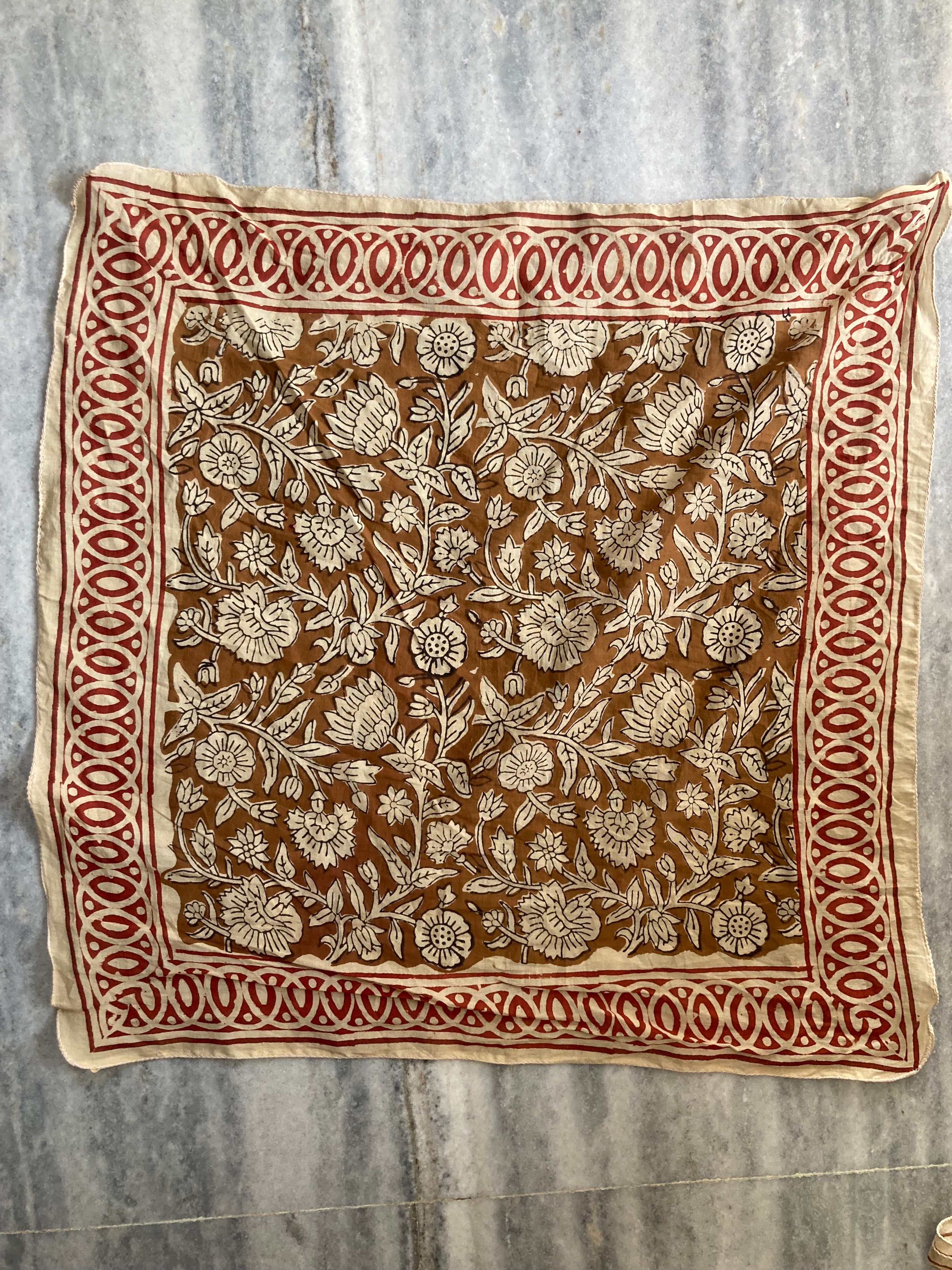 Hand Block Printed Cotton Bandana: Natural Dye Neckerchief - Made in India