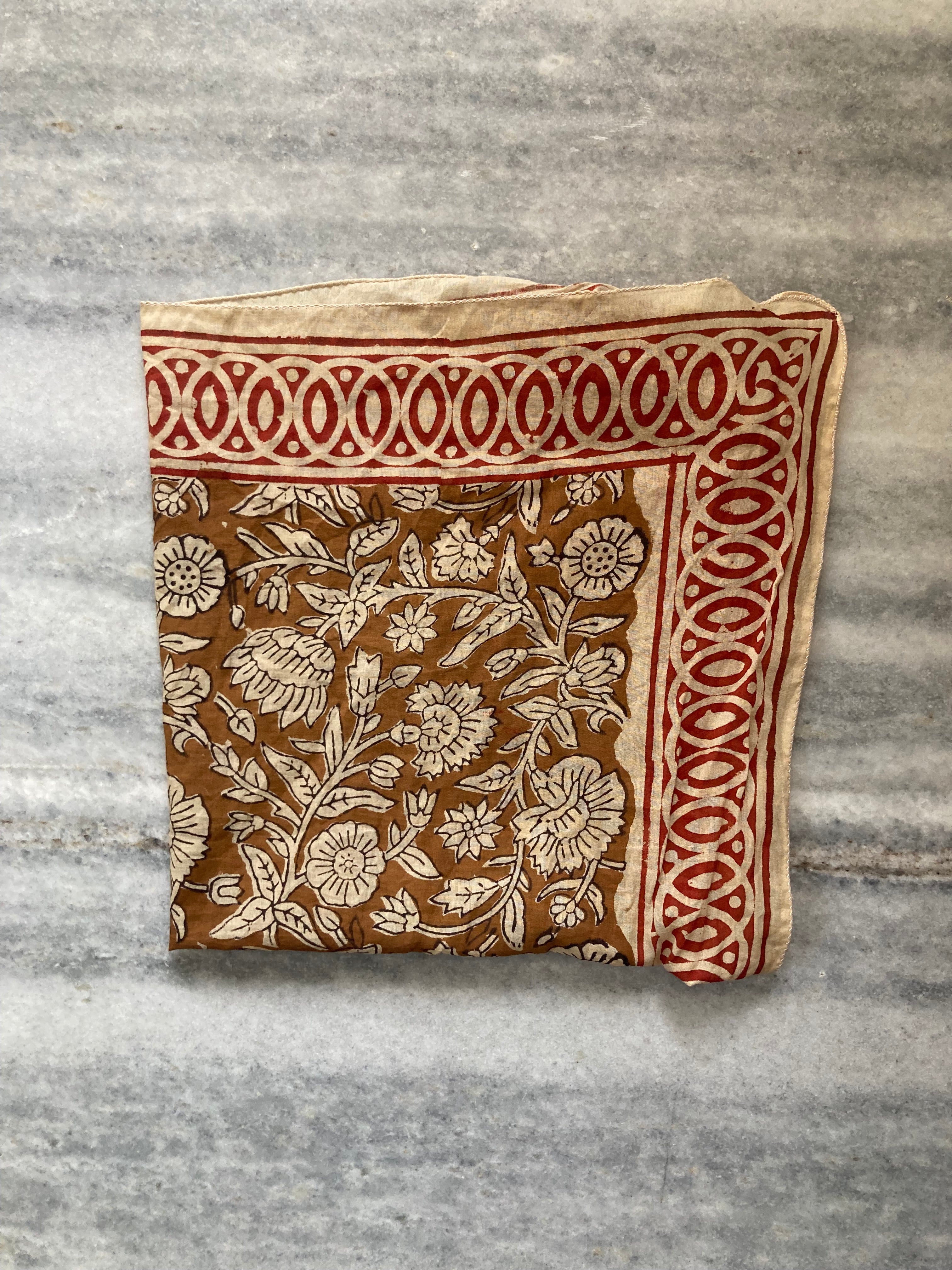 Hand Block Printed Cotton Bandana: Natural Dye Neckerchief - Made in India