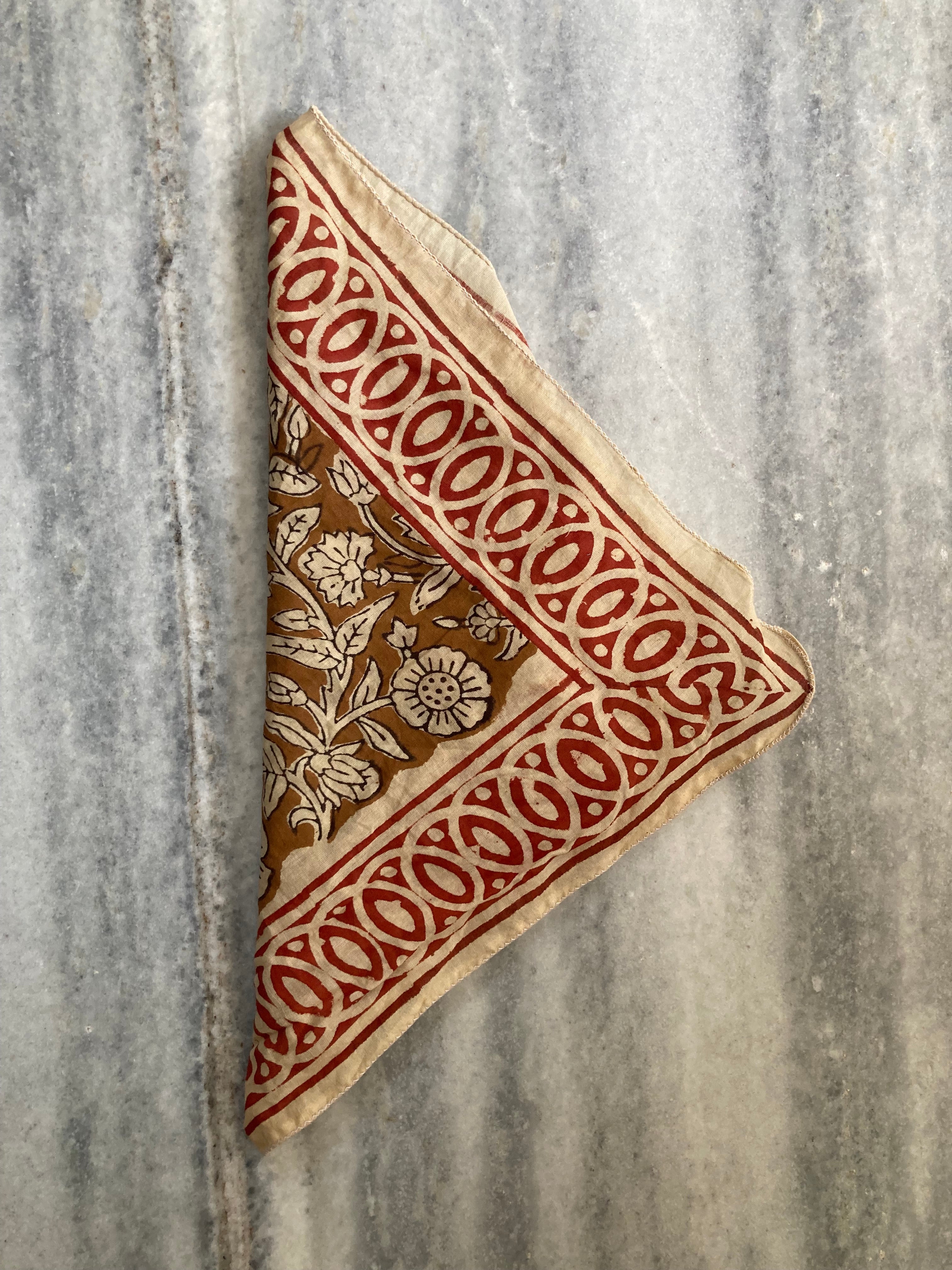 Hand Block Printed Cotton Bandana: Natural Dye Neckerchief - Made in India