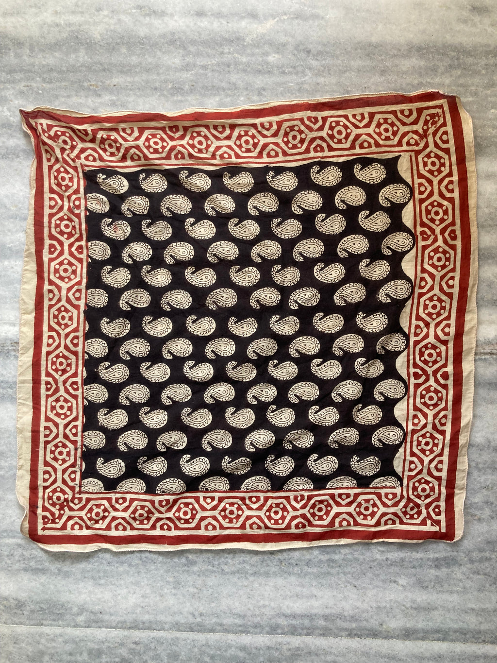 Hand Block Printed Cotton Bandana: Natural Dye Neckerchief - Made in India