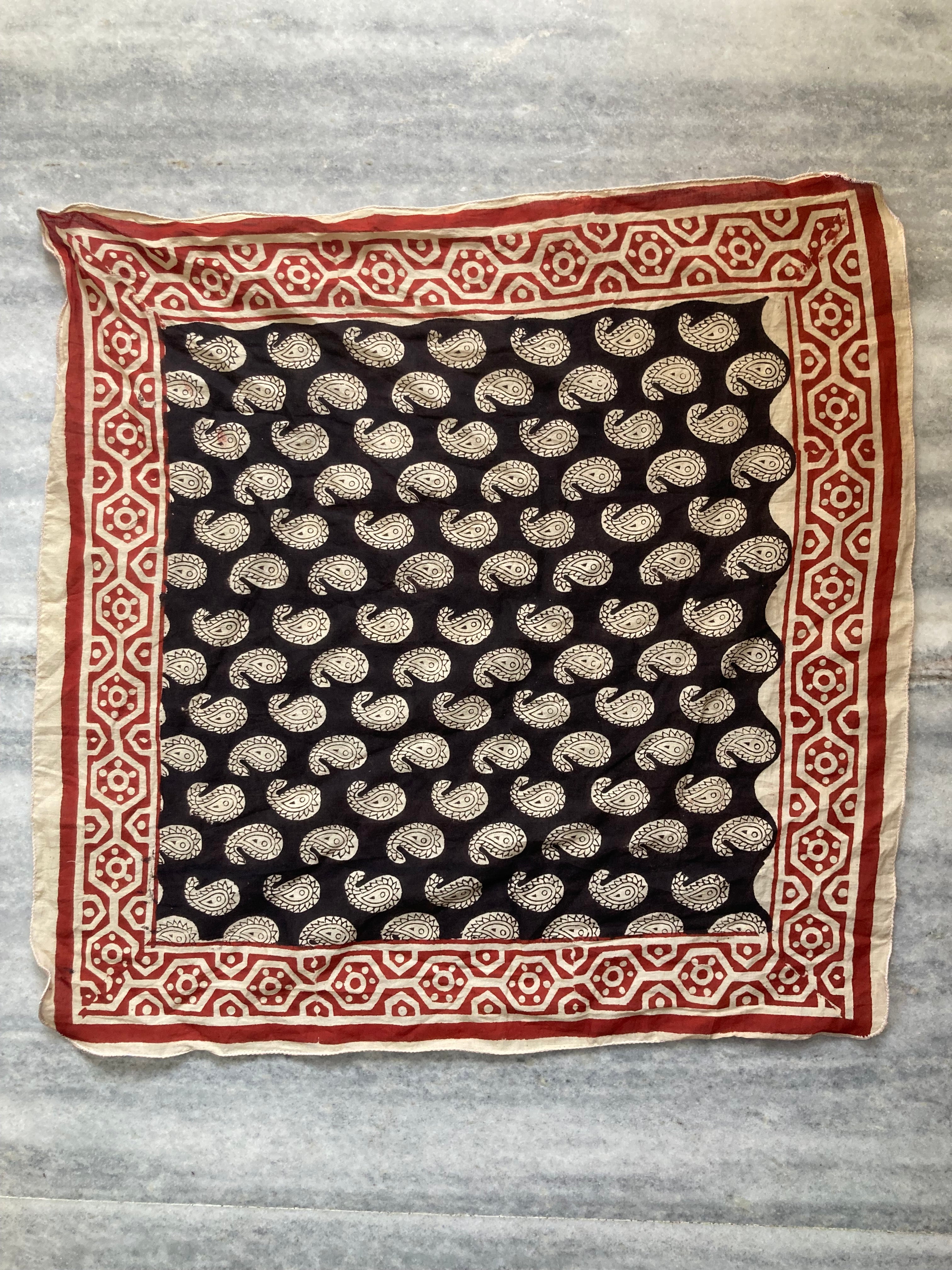 Hand Block Printed Cotton Bandana: Natural Dye Neckerchief - Made in India