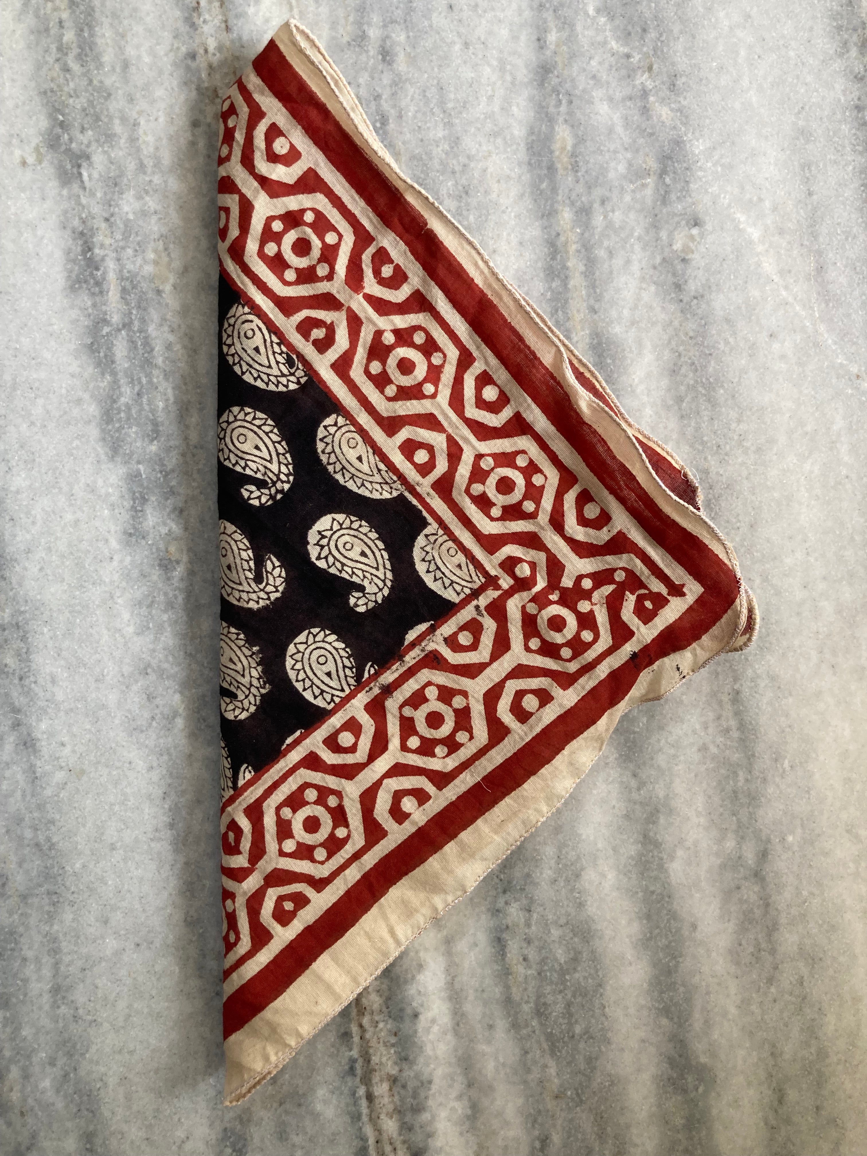 Hand Block Printed Cotton Bandana: Natural Dye Neckerchief - Made in India