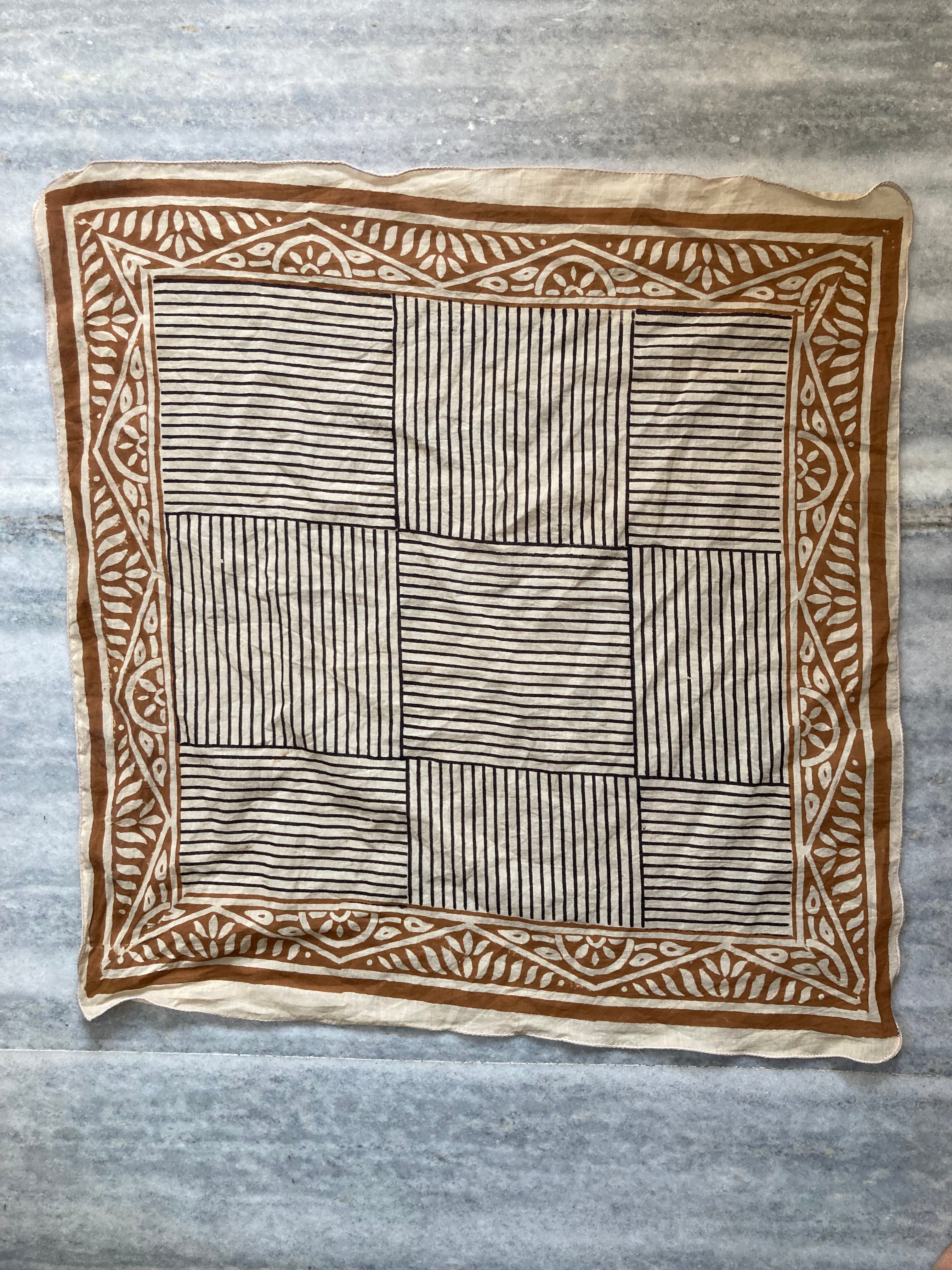Hand Block Printed Cotton Bandana: Natural Dye Neckerchief - Made in India