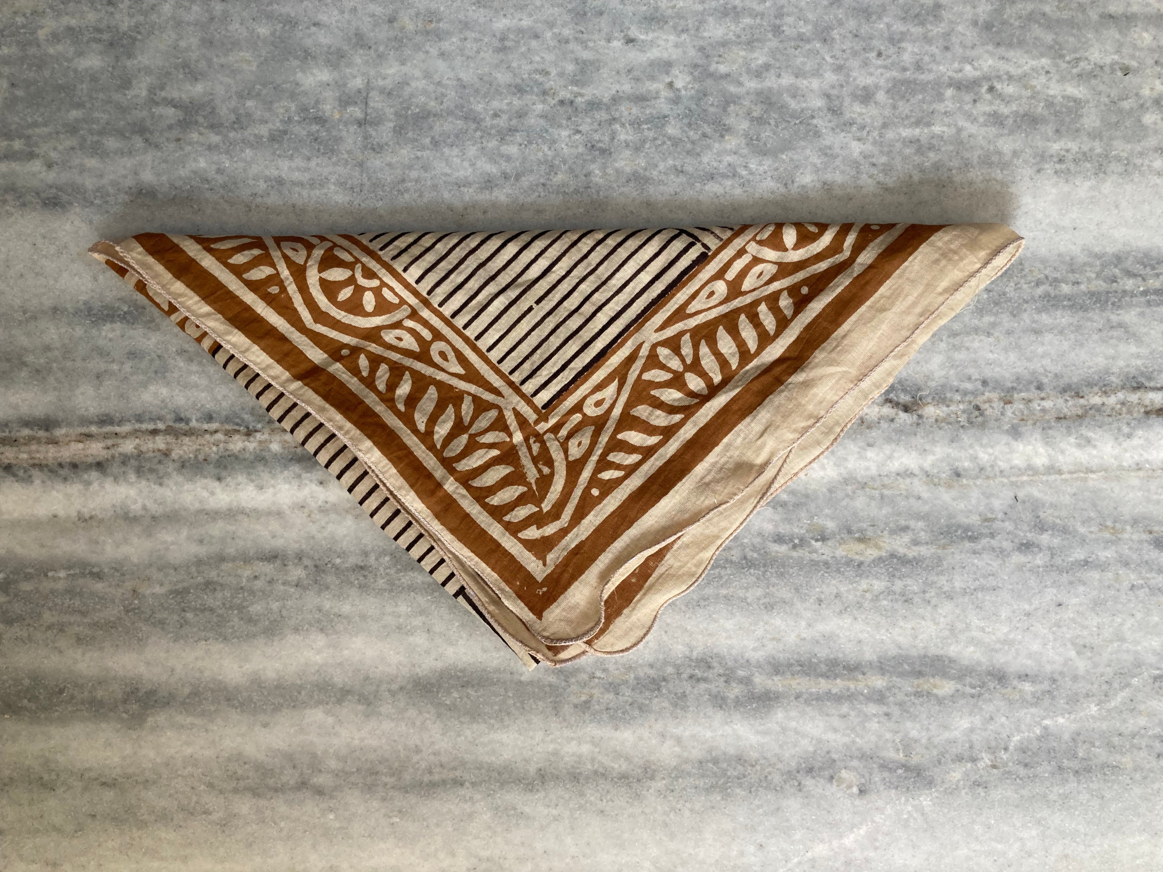 Hand Block Printed Cotton Bandana: Natural Dye Neckerchief - Made in India
