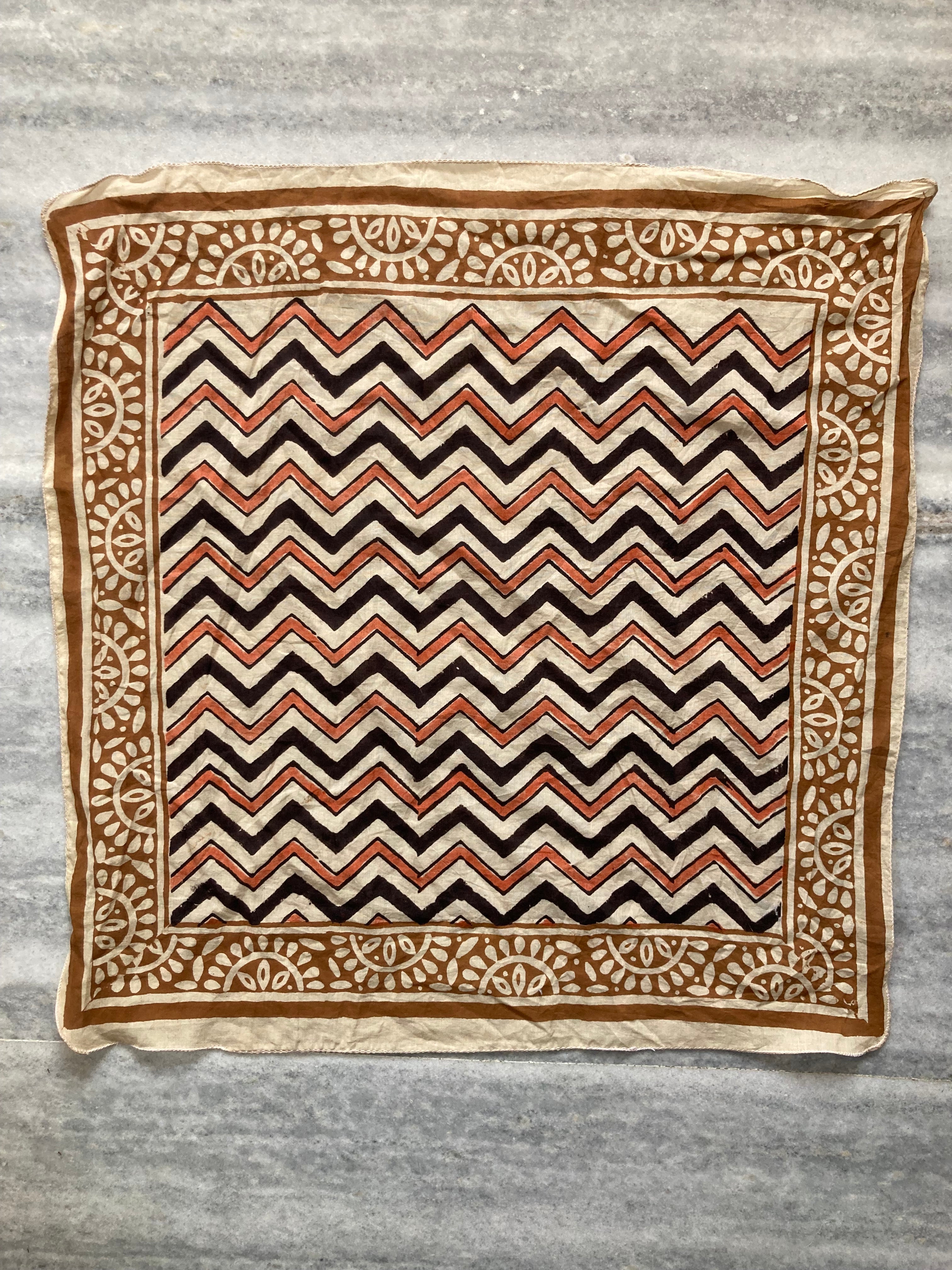Hand Block Printed Cotton Bandana: Natural Dye Neckerchief - Made in India