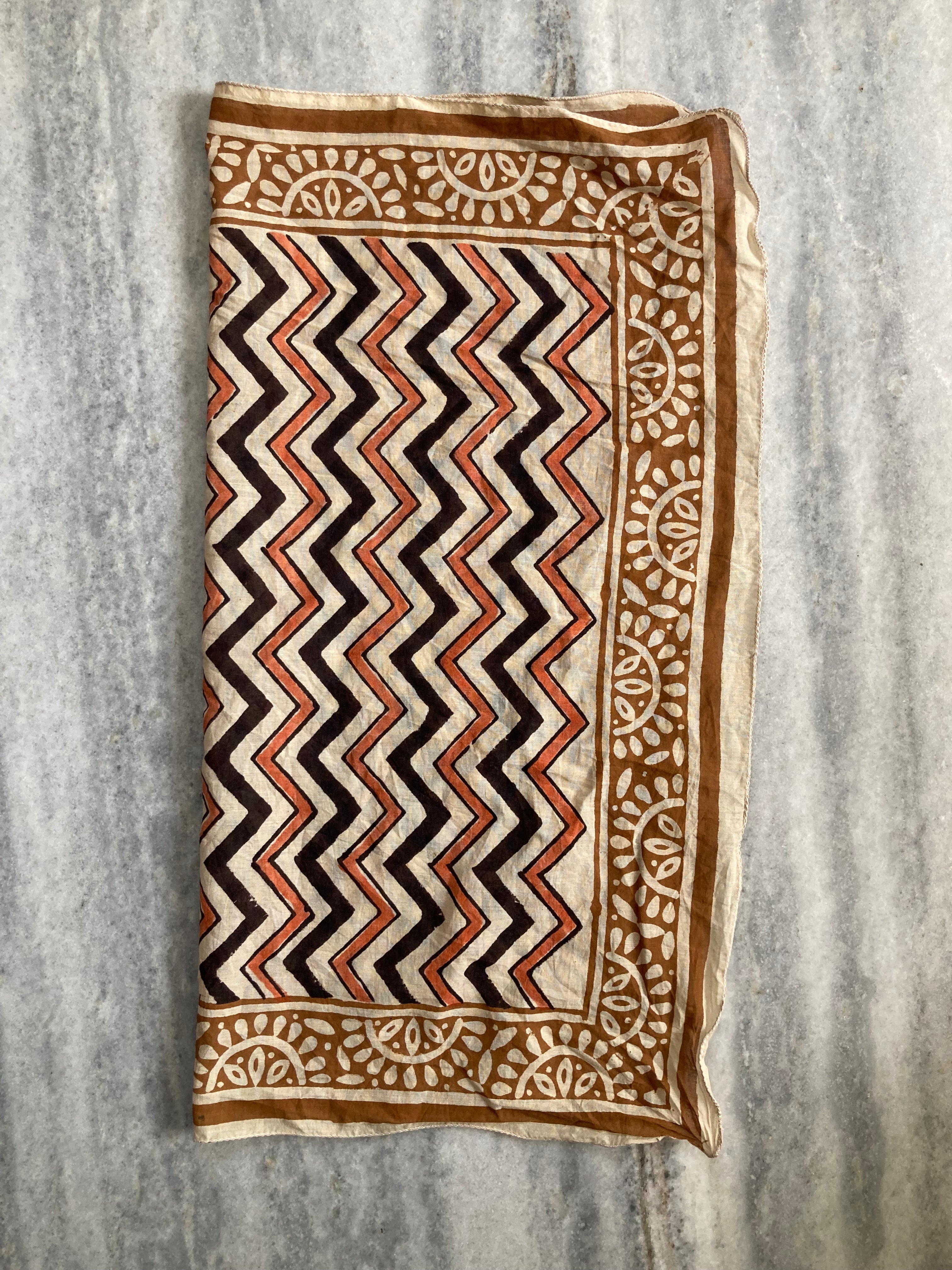 Hand Block Printed Cotton Bandana: Natural Dye Neckerchief - Made in India