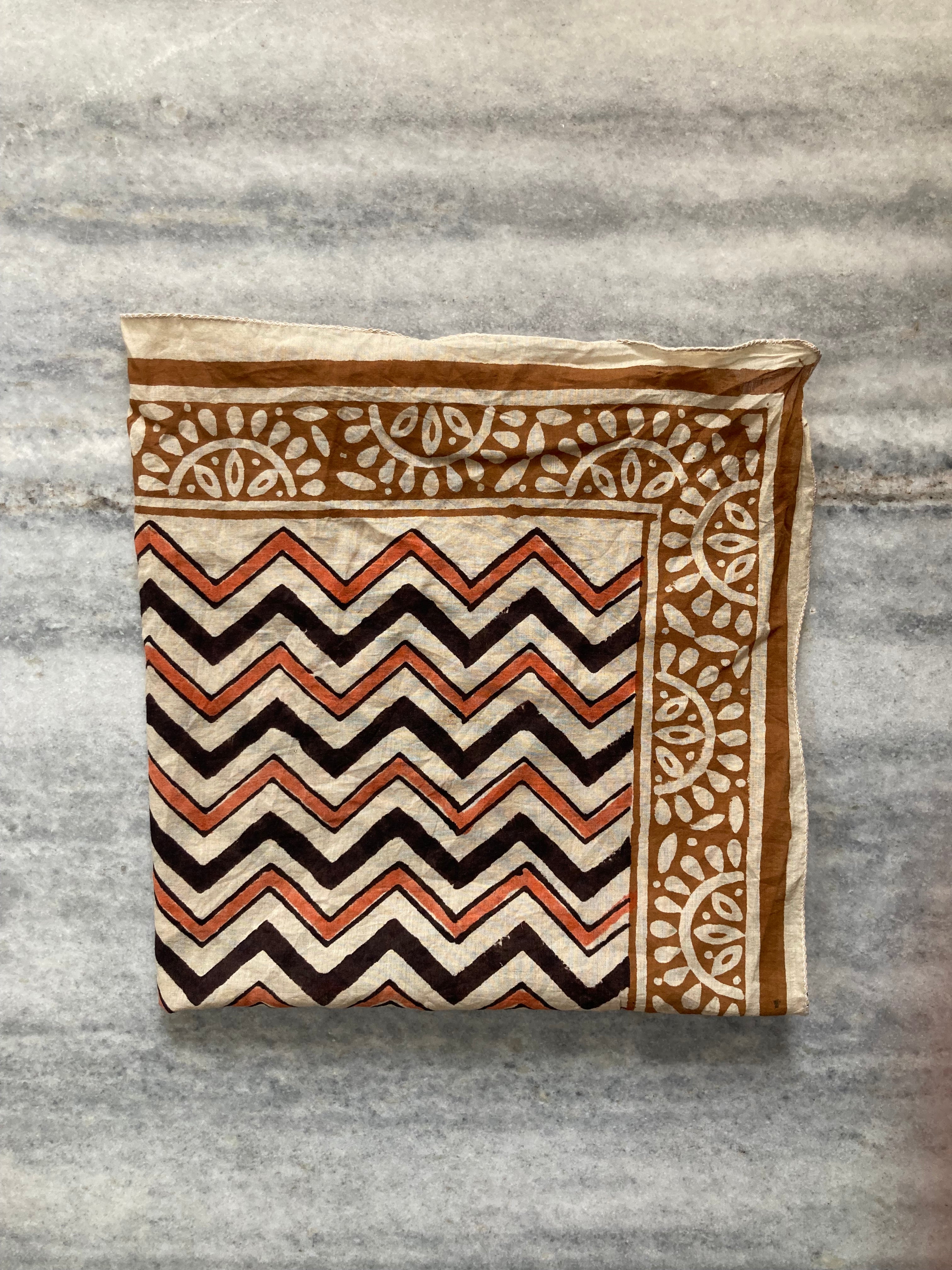 Hand Block Printed Cotton Bandana: Natural Dye Neckerchief - Made in India