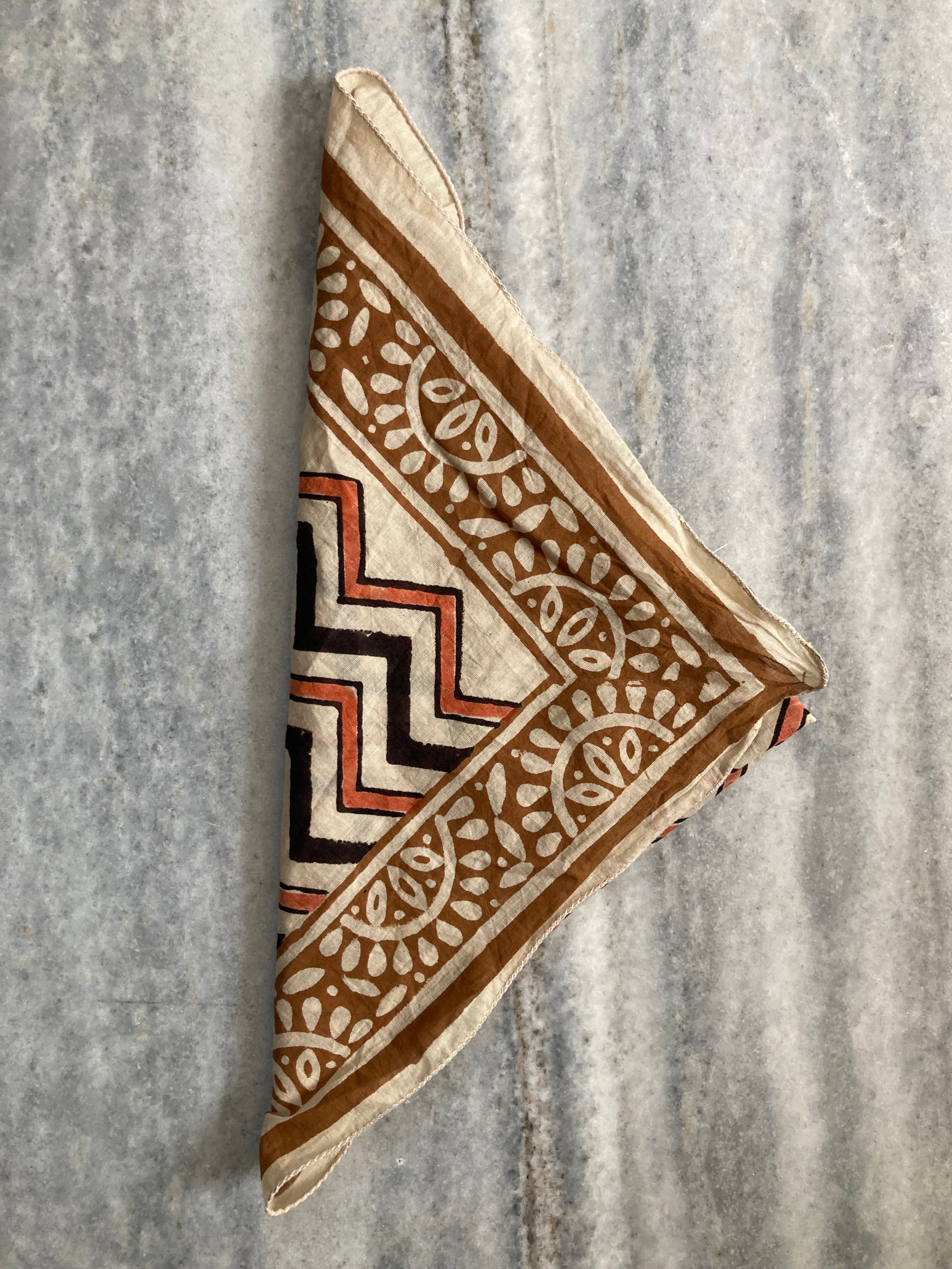 Hand Block Printed Cotton Bandana: Natural Dye Neckerchief - Made in India