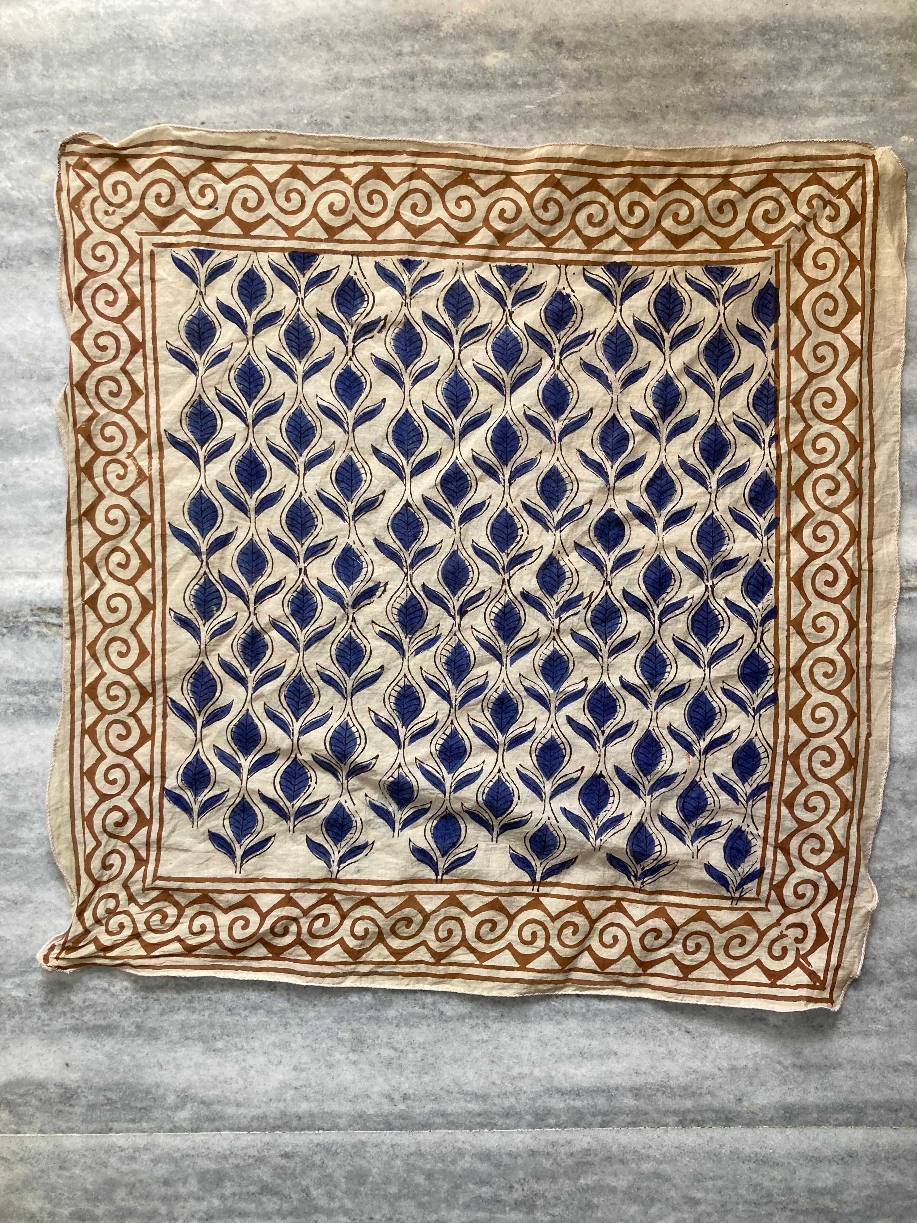 Hand Block Printed Cotton Bandana: Natural Dye Neckerchief - Made in India