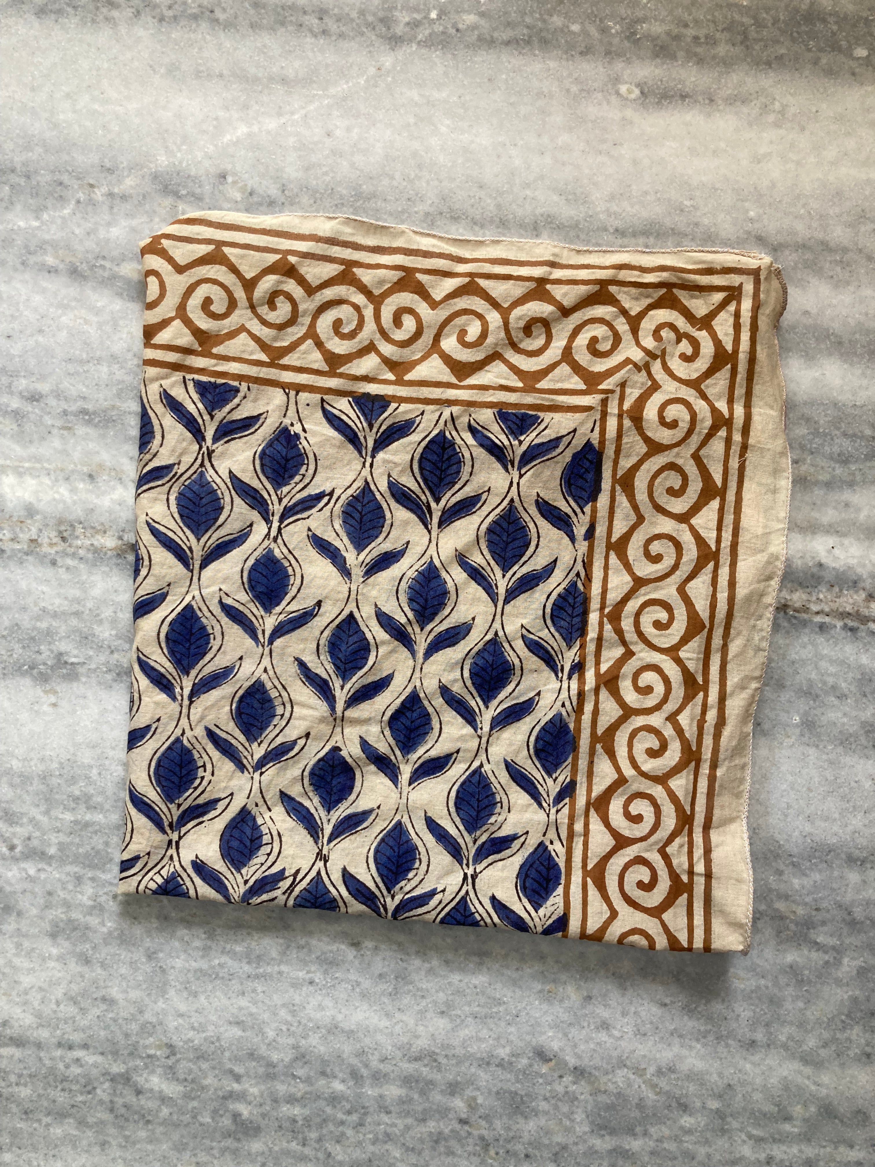 Hand Block Printed Cotton Bandana: Natural Dye Neckerchief - Made in India