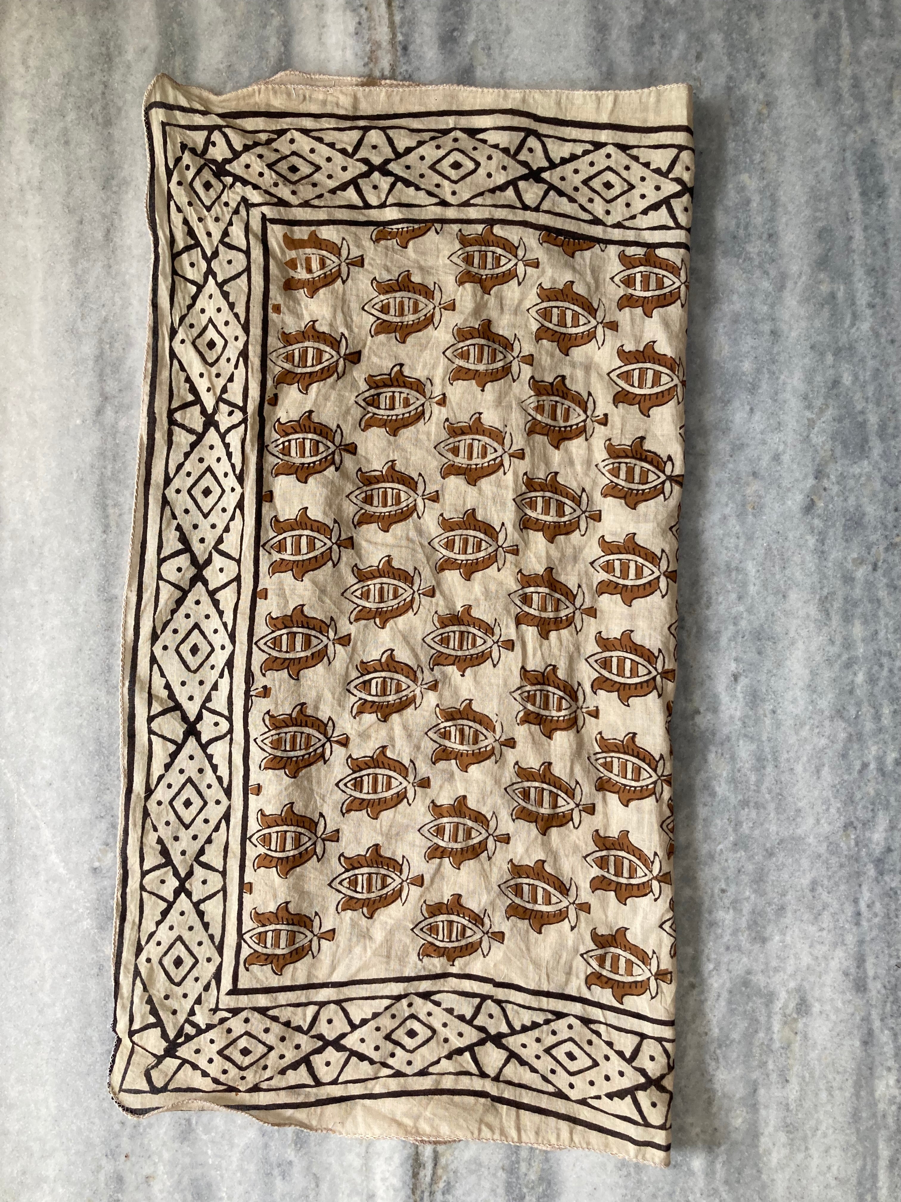 Hand Block Printed Cotton Bandana: Natural Dye Neckerchief - Made in India