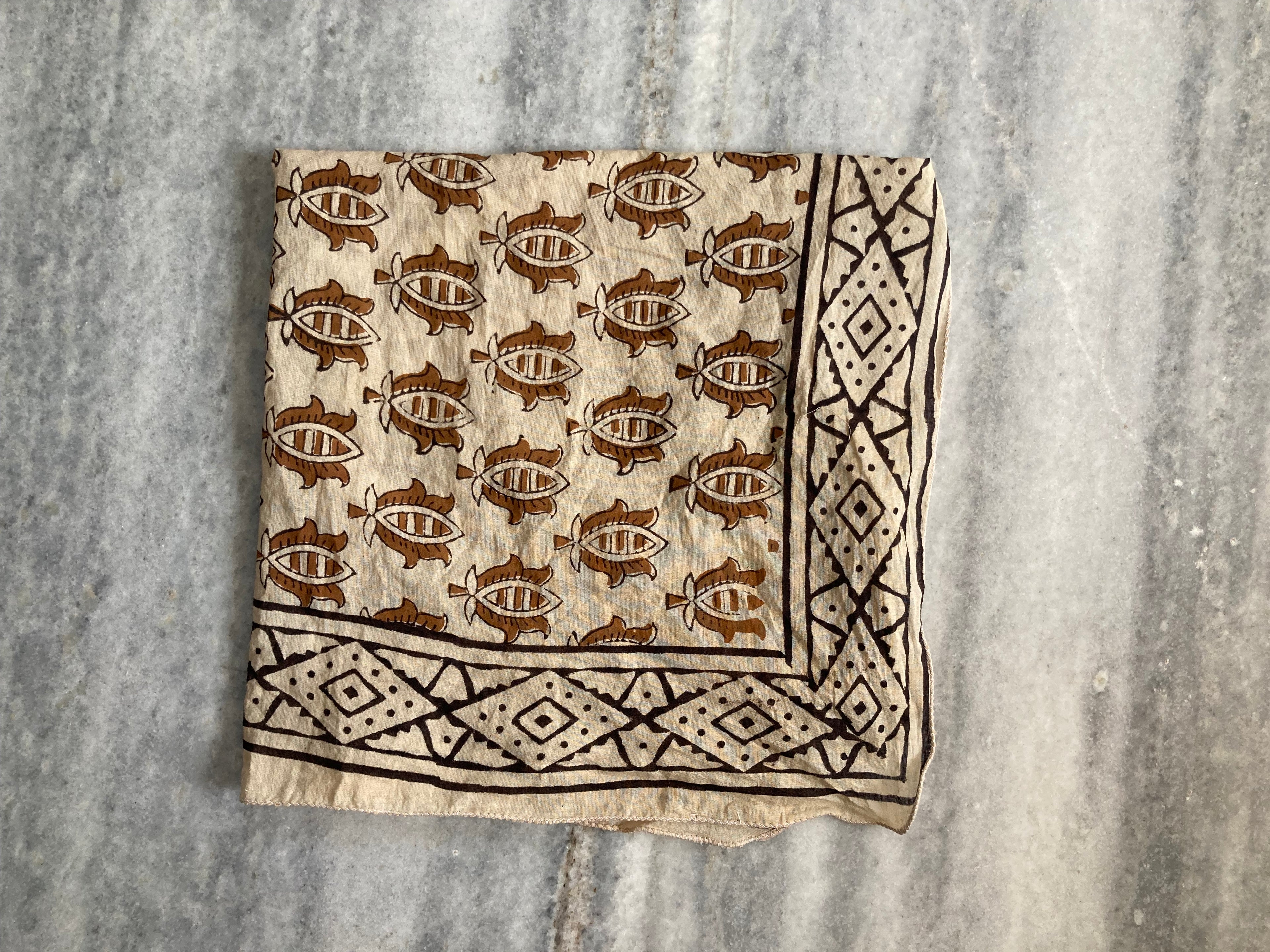 Hand Block Printed Cotton Bandana: Natural Dye Neckerchief - Made in India