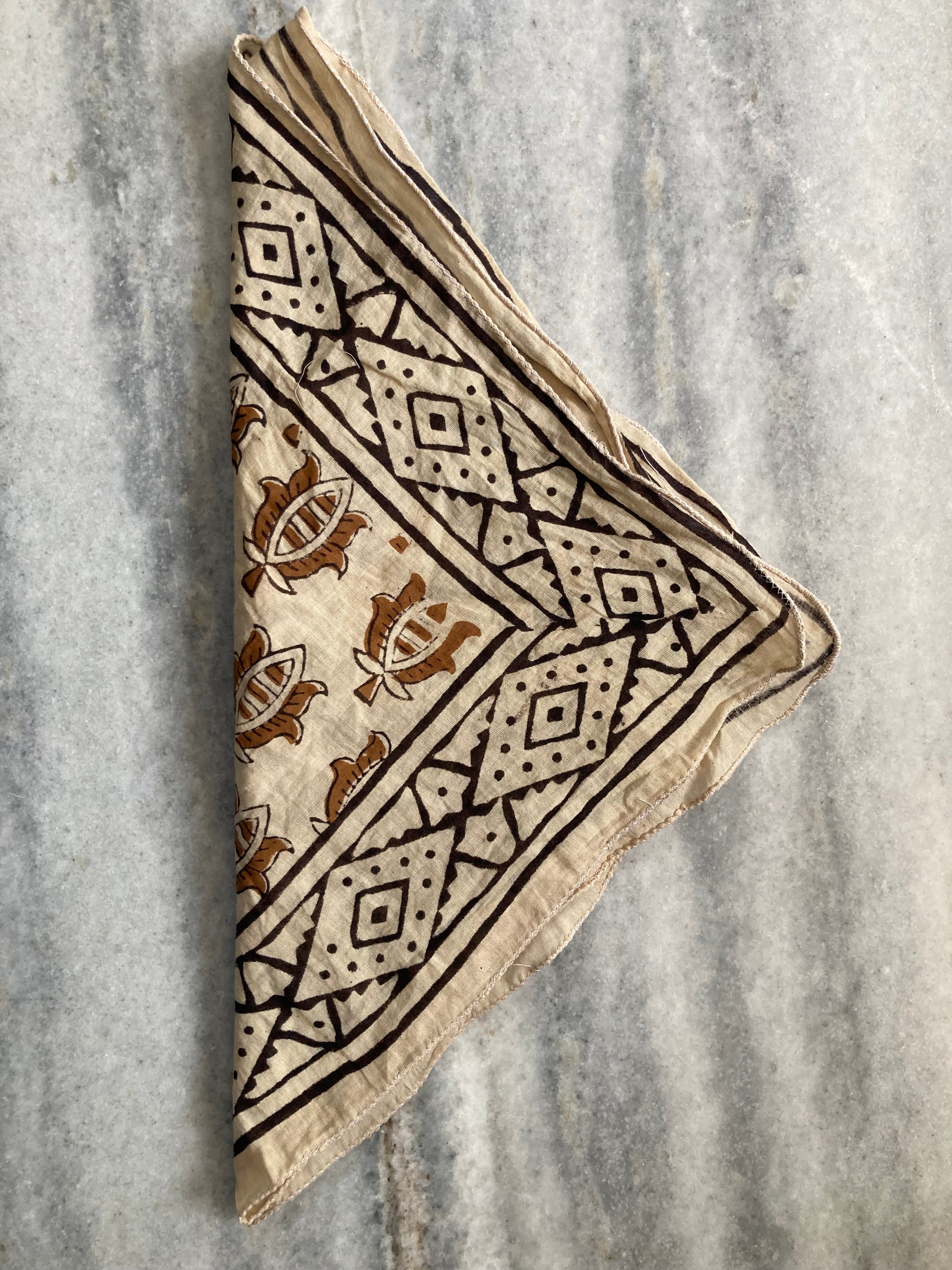 Hand Block Printed Cotton Bandana: Natural Dye Neckerchief - Made in India
