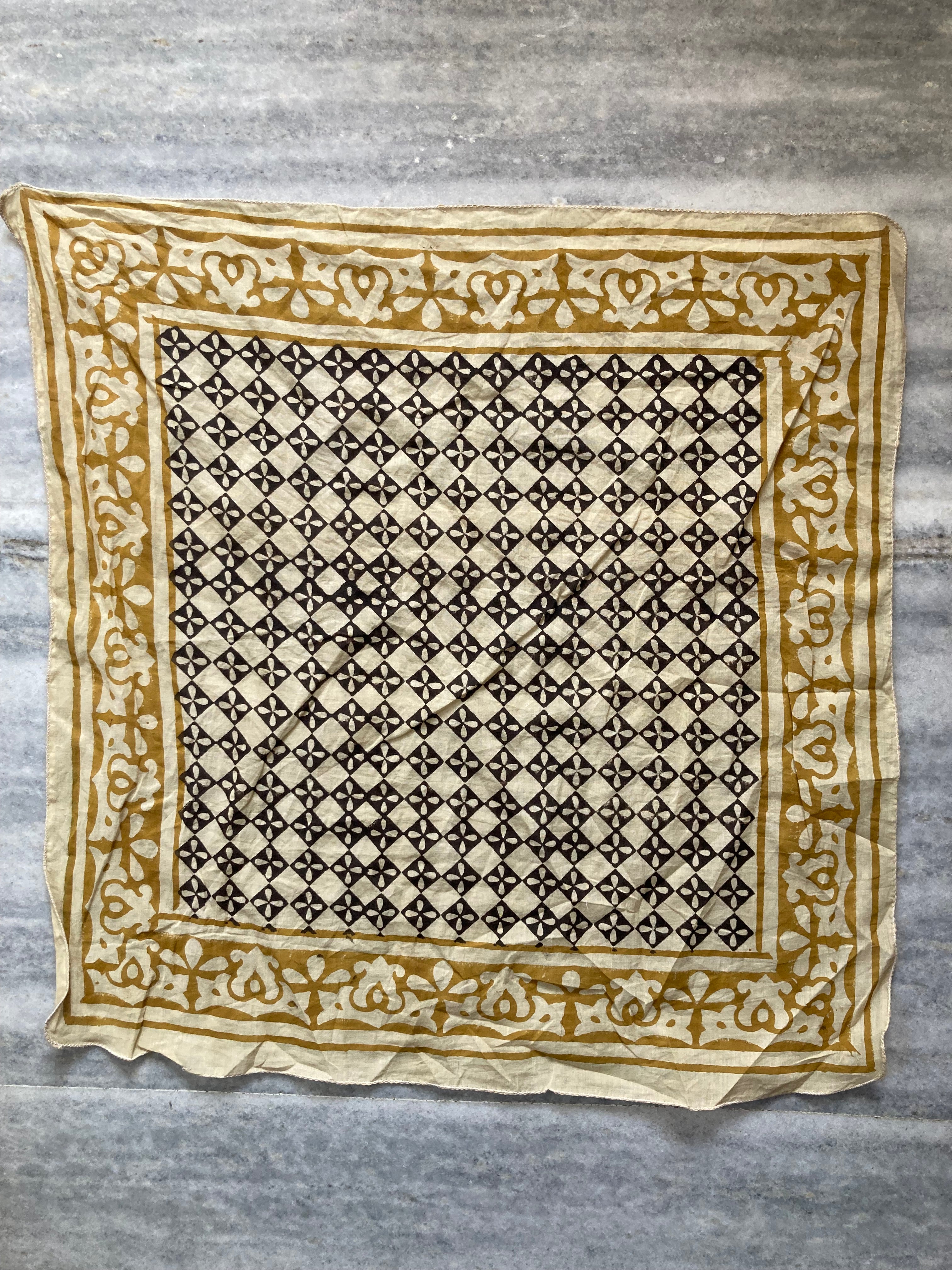 Hand Block Printed Cotton Bandana: Natural Dye Neckerchief - Made in India
