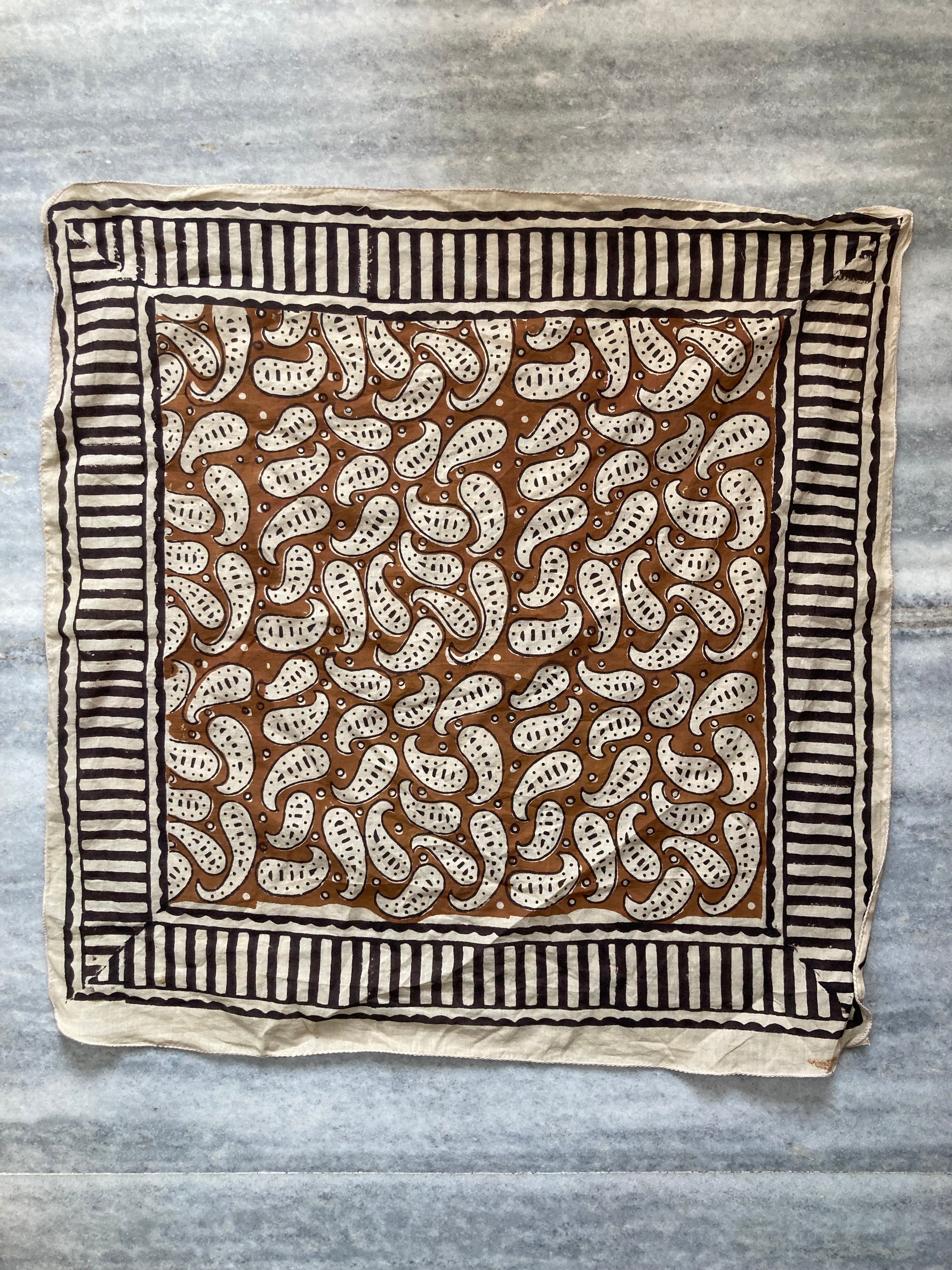 Hand Block Printed Cotton Bandana: Natural Dye Neckerchief - Made in India