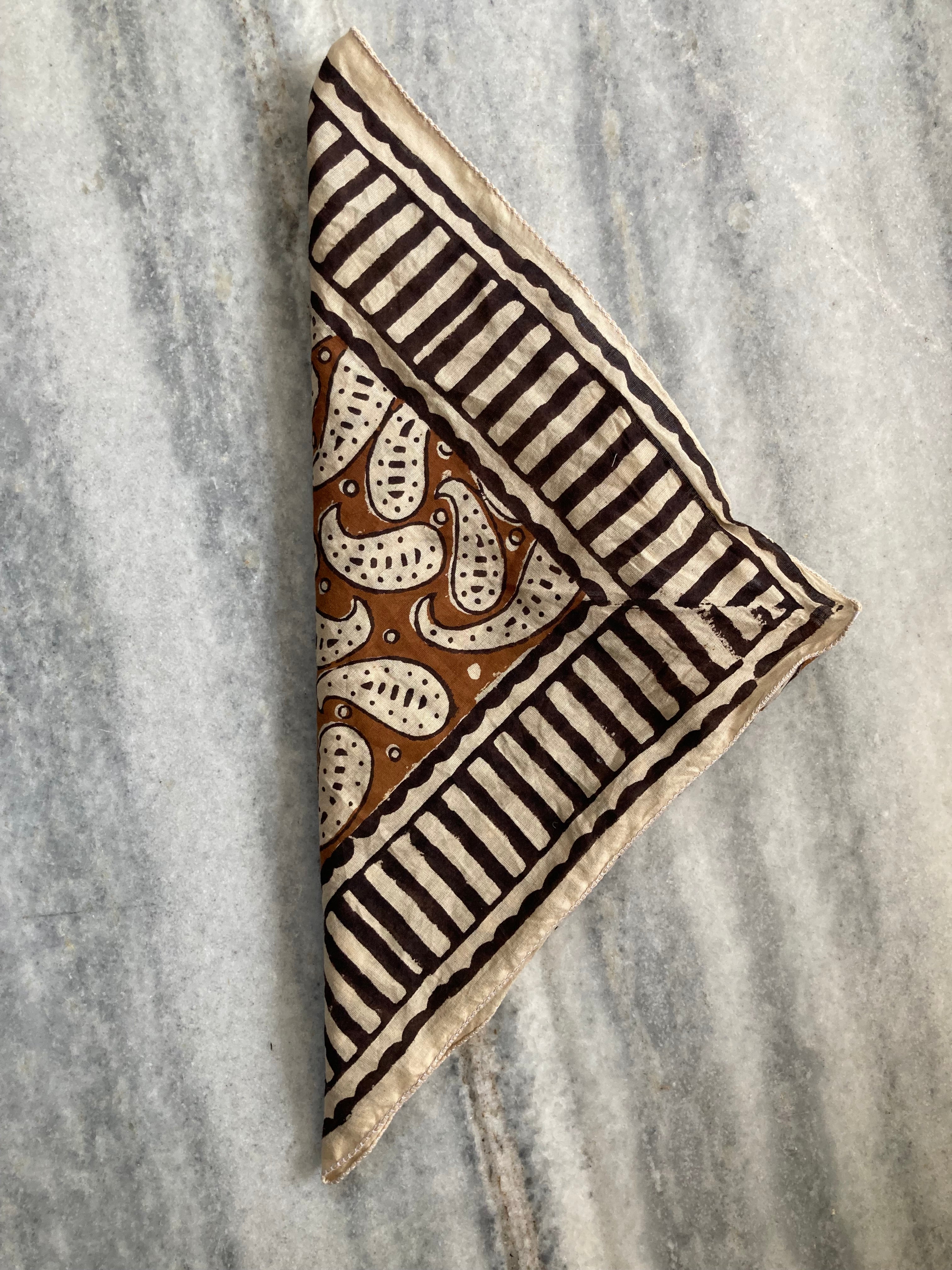 Hand Block Printed Cotton Bandana: Natural Dye Neckerchief - Made in India