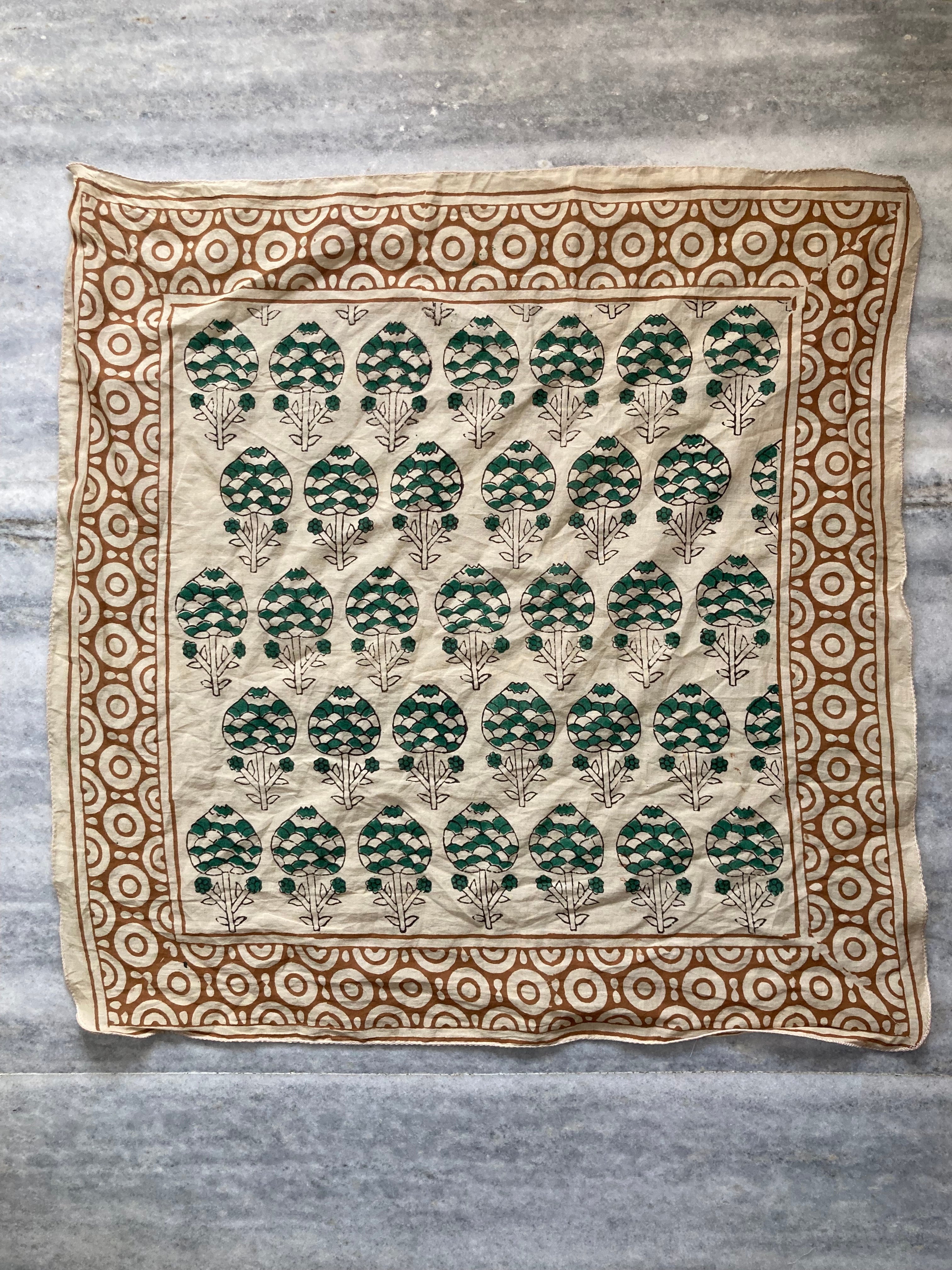 Hand Block Printed Cotton Bandana: Natural Dye Neckerchief - Made in India
