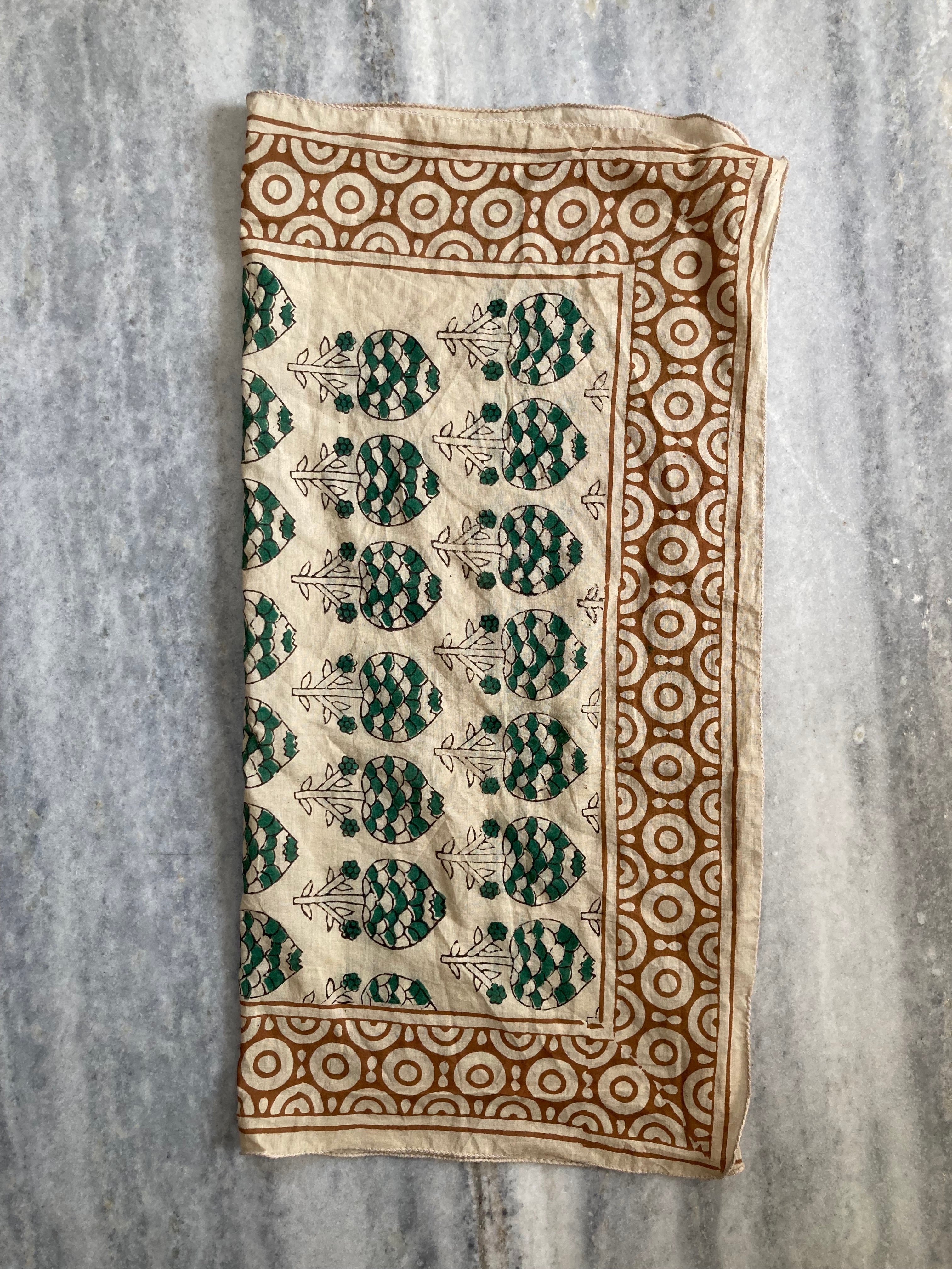 Hand Block Printed Cotton Bandana: Natural Dye Neckerchief - Made in India