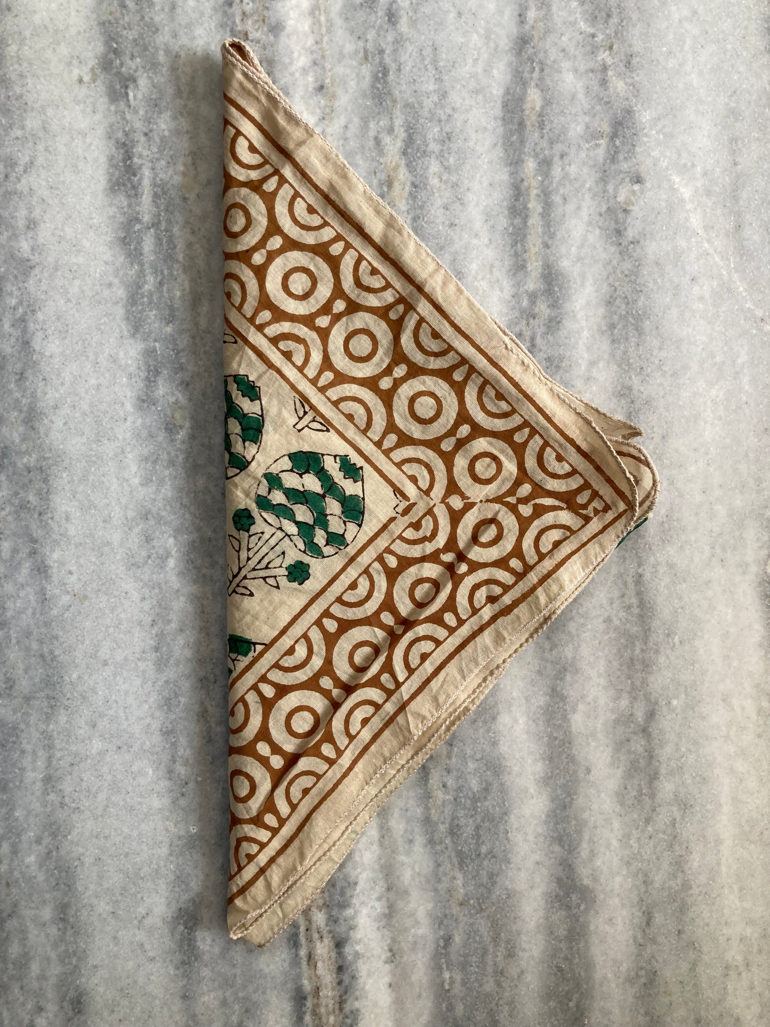 Hand Block Printed Cotton Bandana: Natural Dye Neckerchief - Made in India