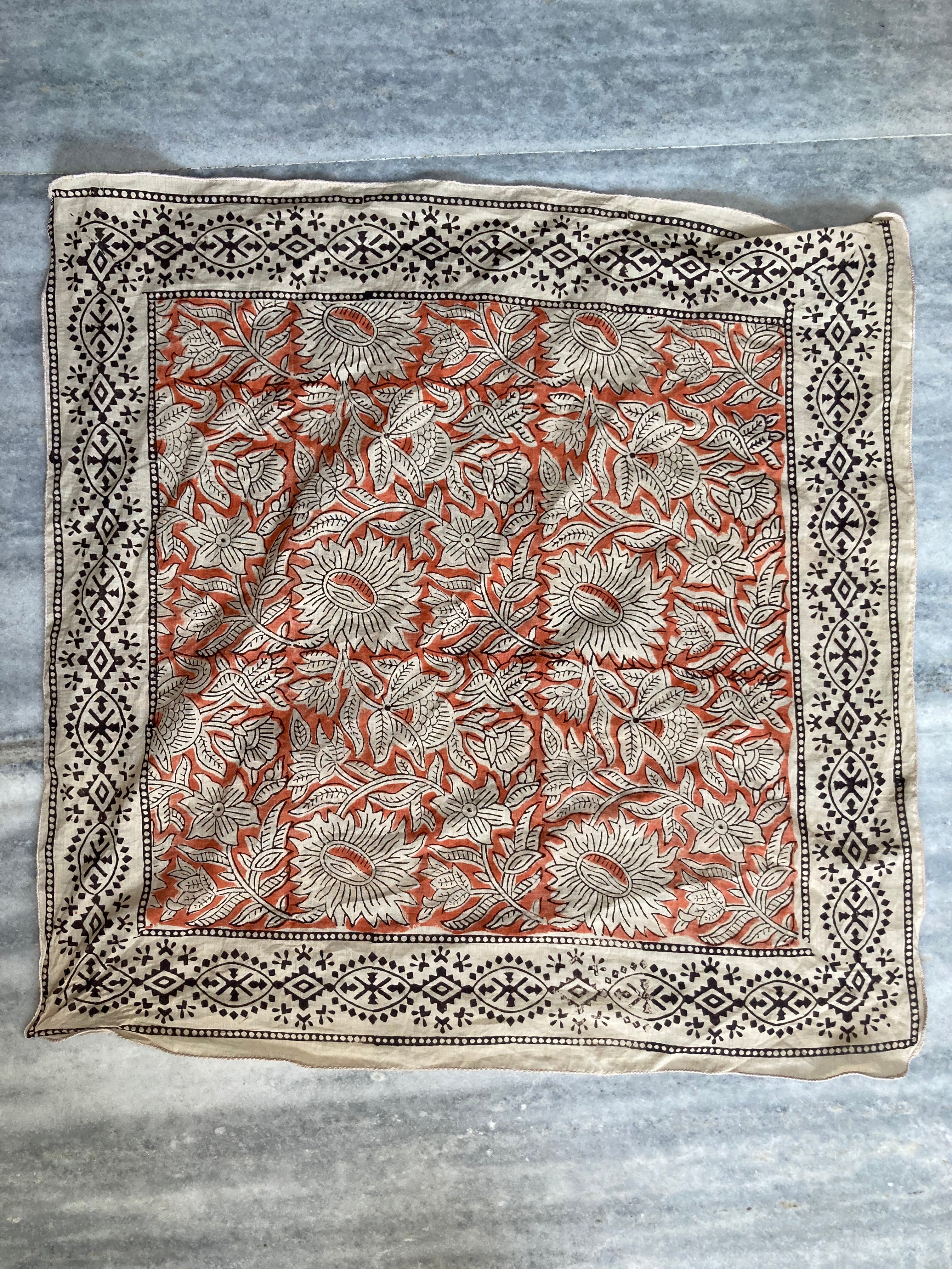 Hand Block Printed Cotton Bandana: Natural Dye Neckerchief - Made in India