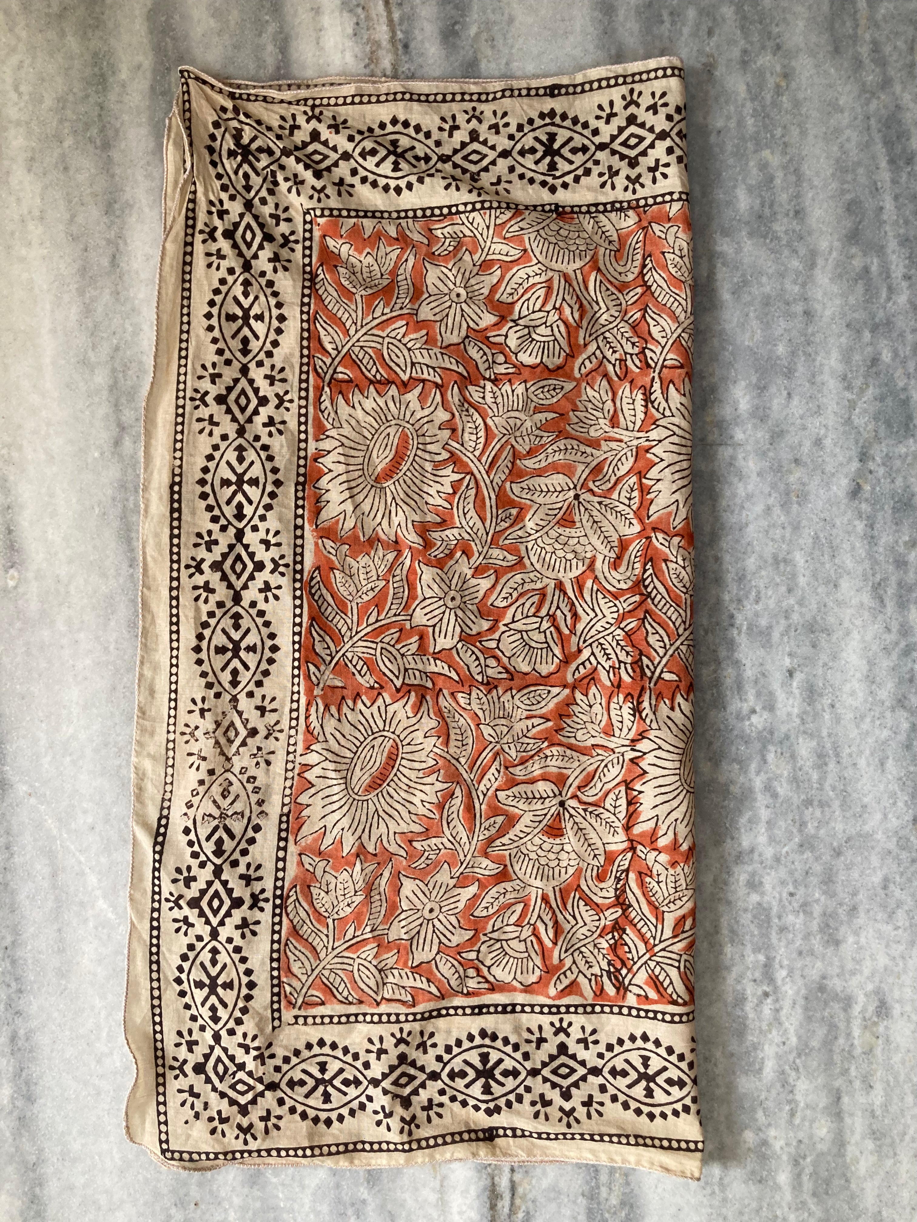 Hand Block Printed Cotton Bandana: Natural Dye Neckerchief - Made in India