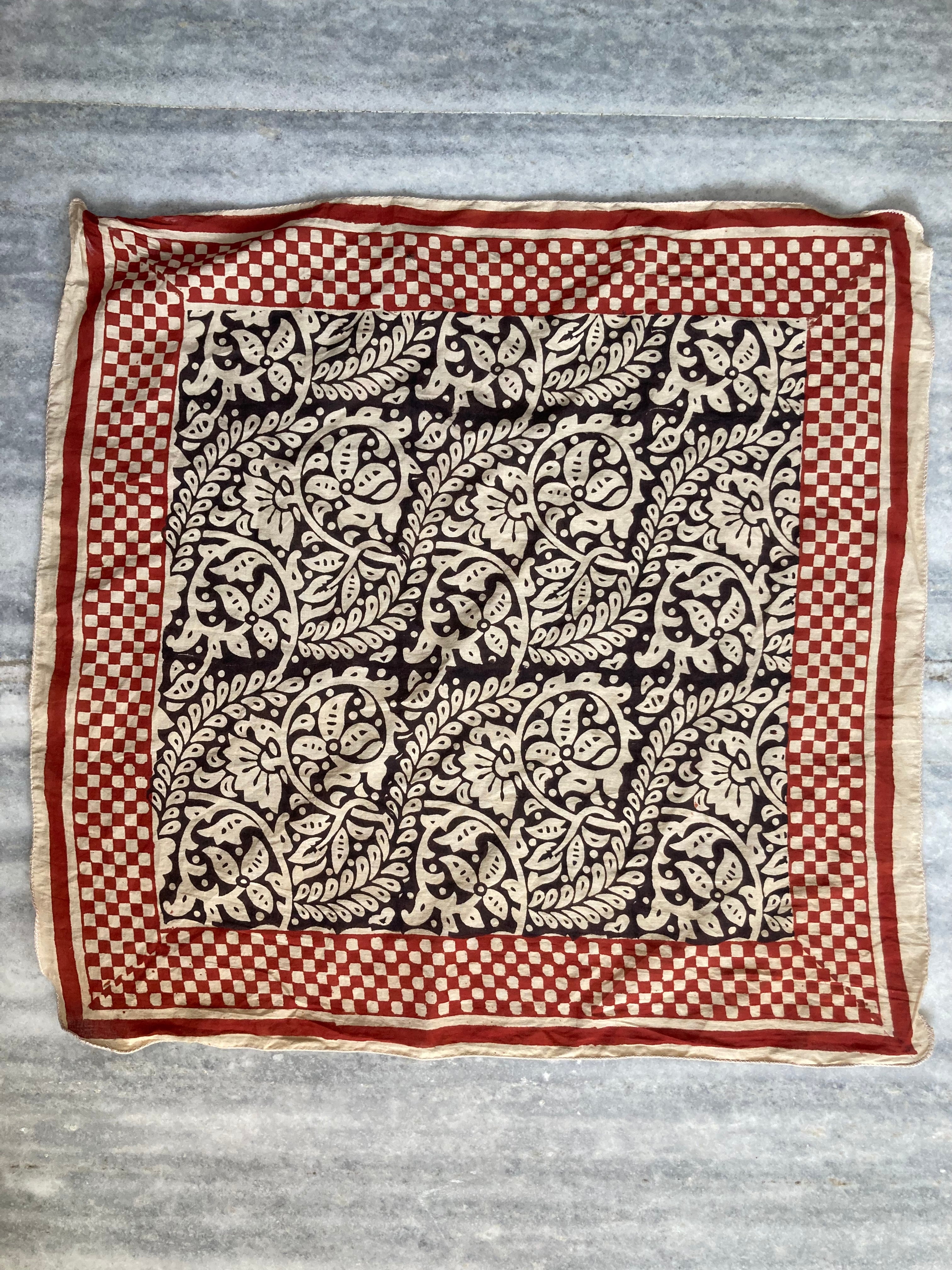Hand Block Printed Cotton Bandana: Natural Dye Neckerchief - Made in India