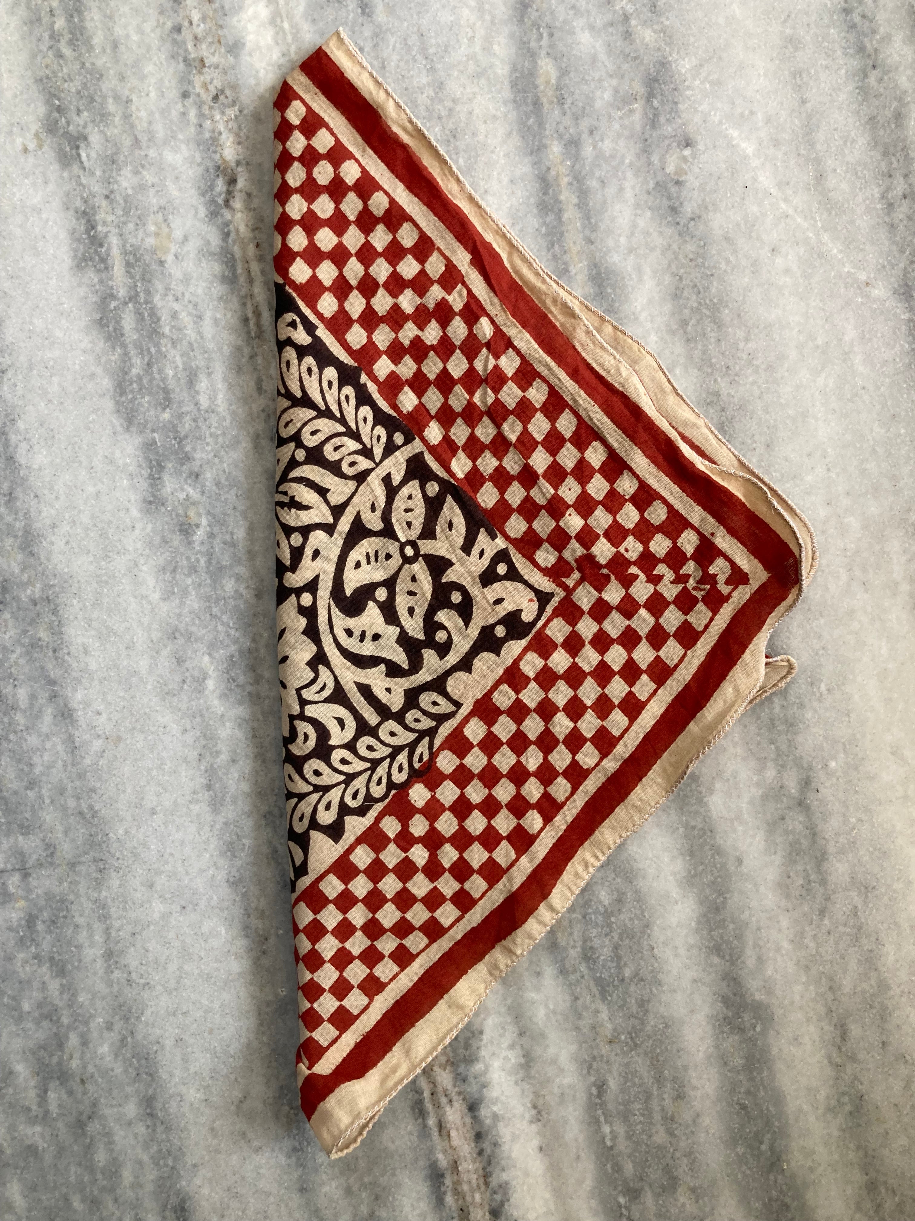 Hand Block Printed Cotton Bandana: Natural Dye Neckerchief - Made in India