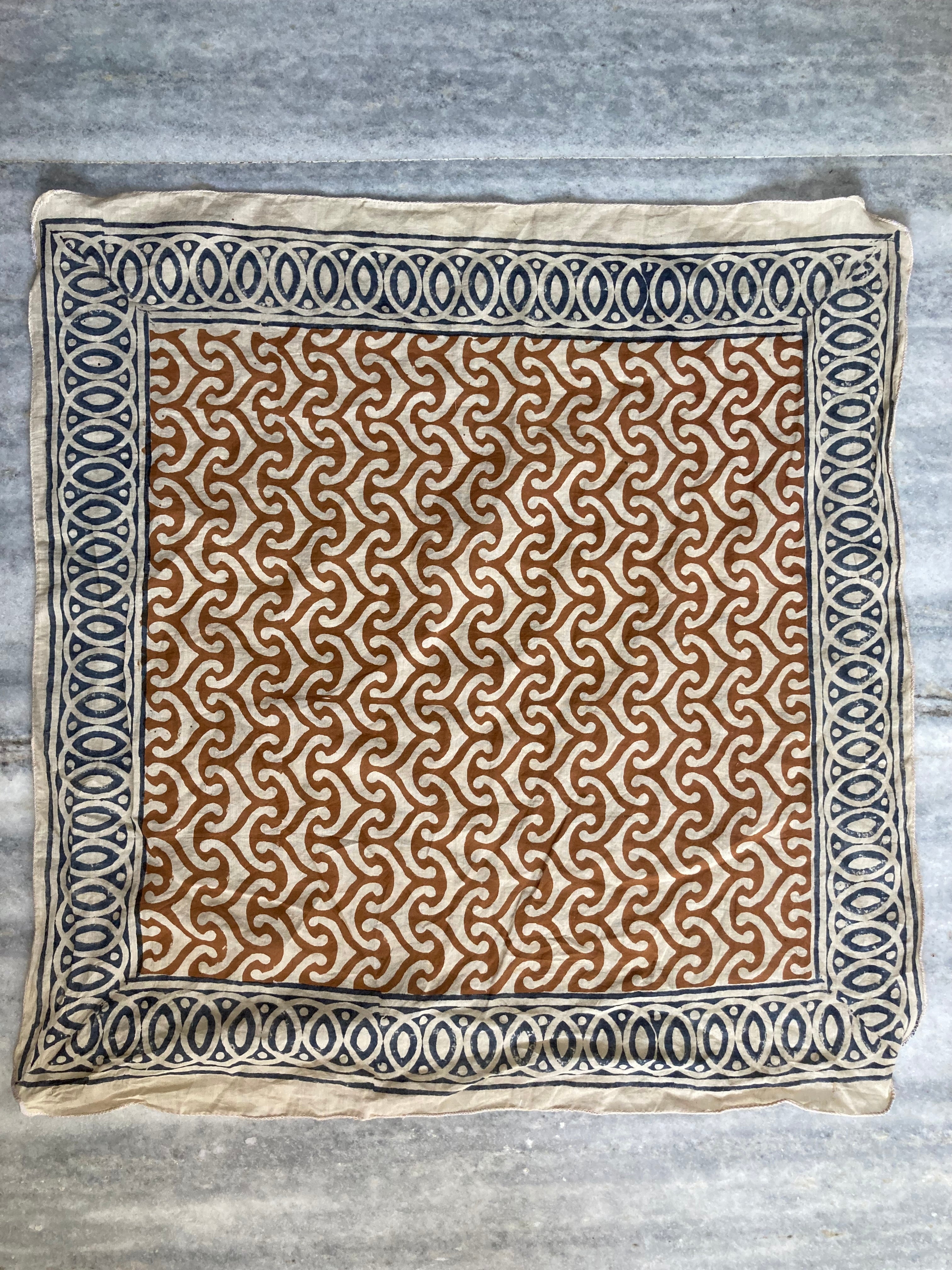 Hand Block Printed Cotton Bandana: Natural Dye Neckerchief - Made in India