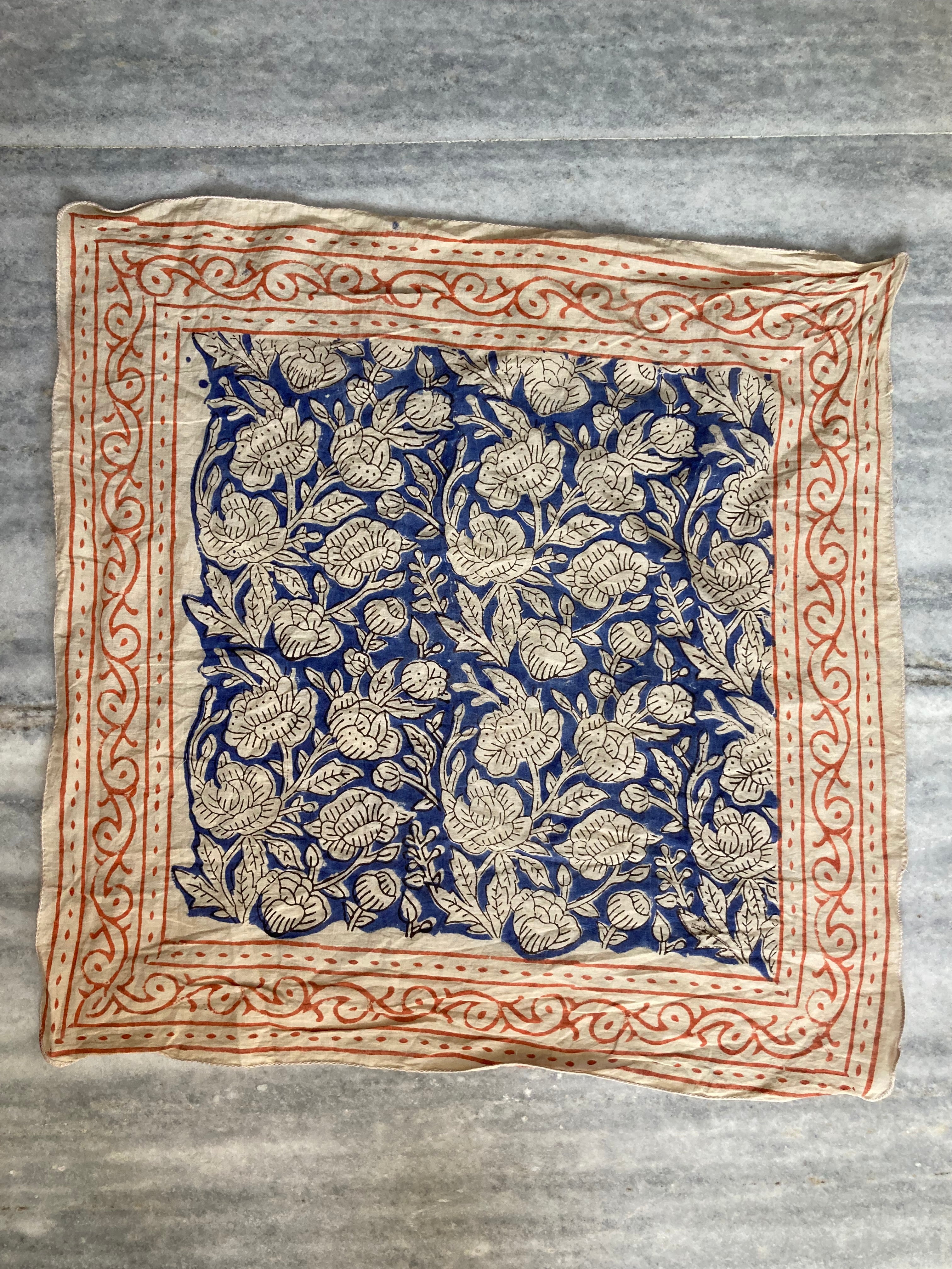 Hand Block Printed Cotton Bandana: Natural Dye Neckerchief - Made in India