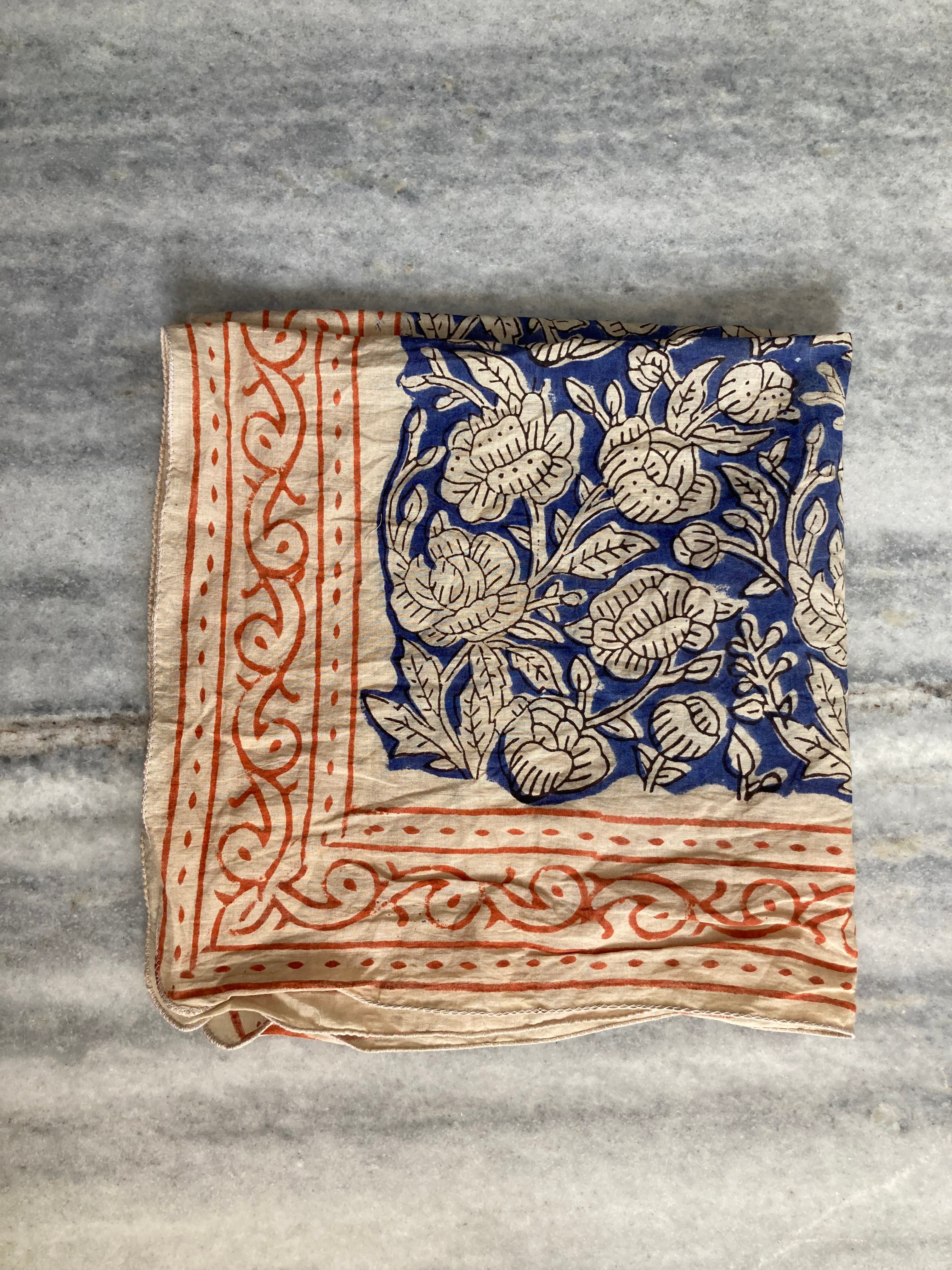 Hand Block Printed Cotton Bandana: Natural Dye Neckerchief - Made in India