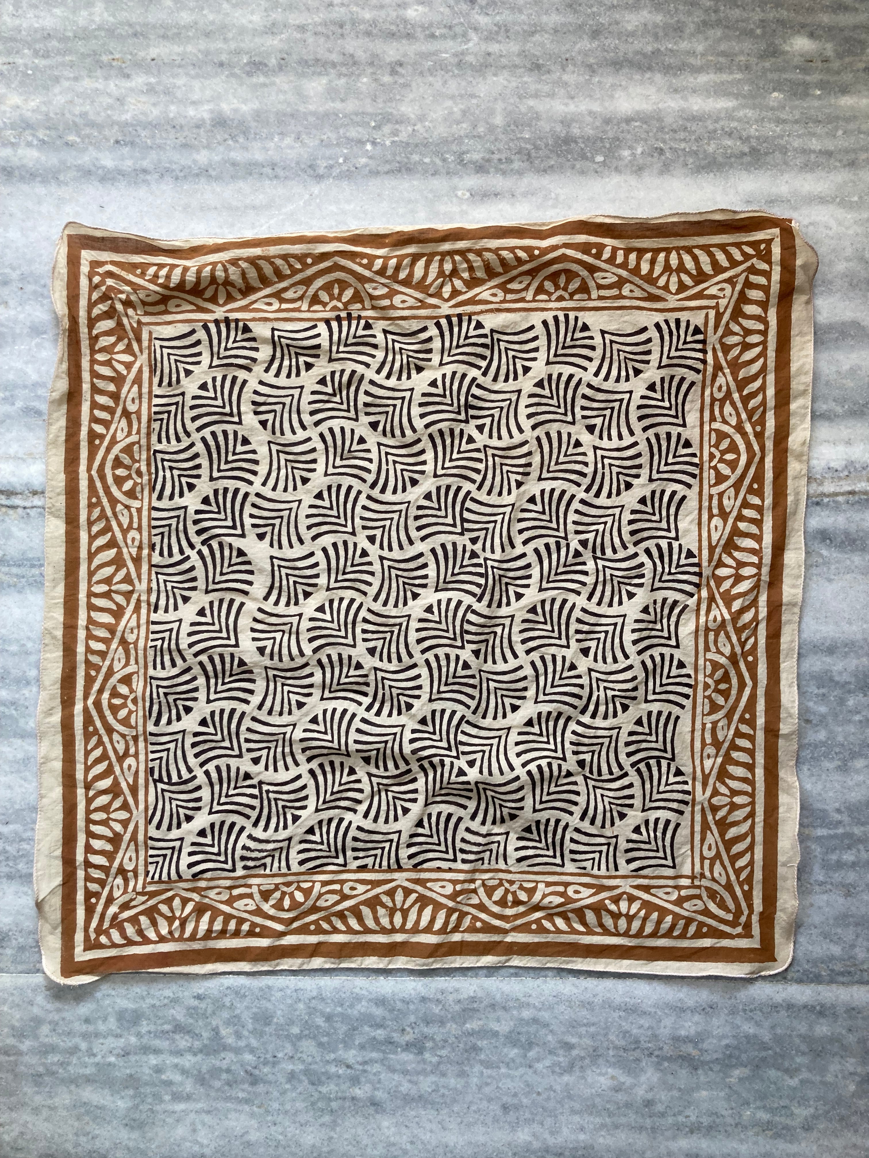 Hand Block Printed Cotton Bandana: Natural Dye Neckerchief - Made in India