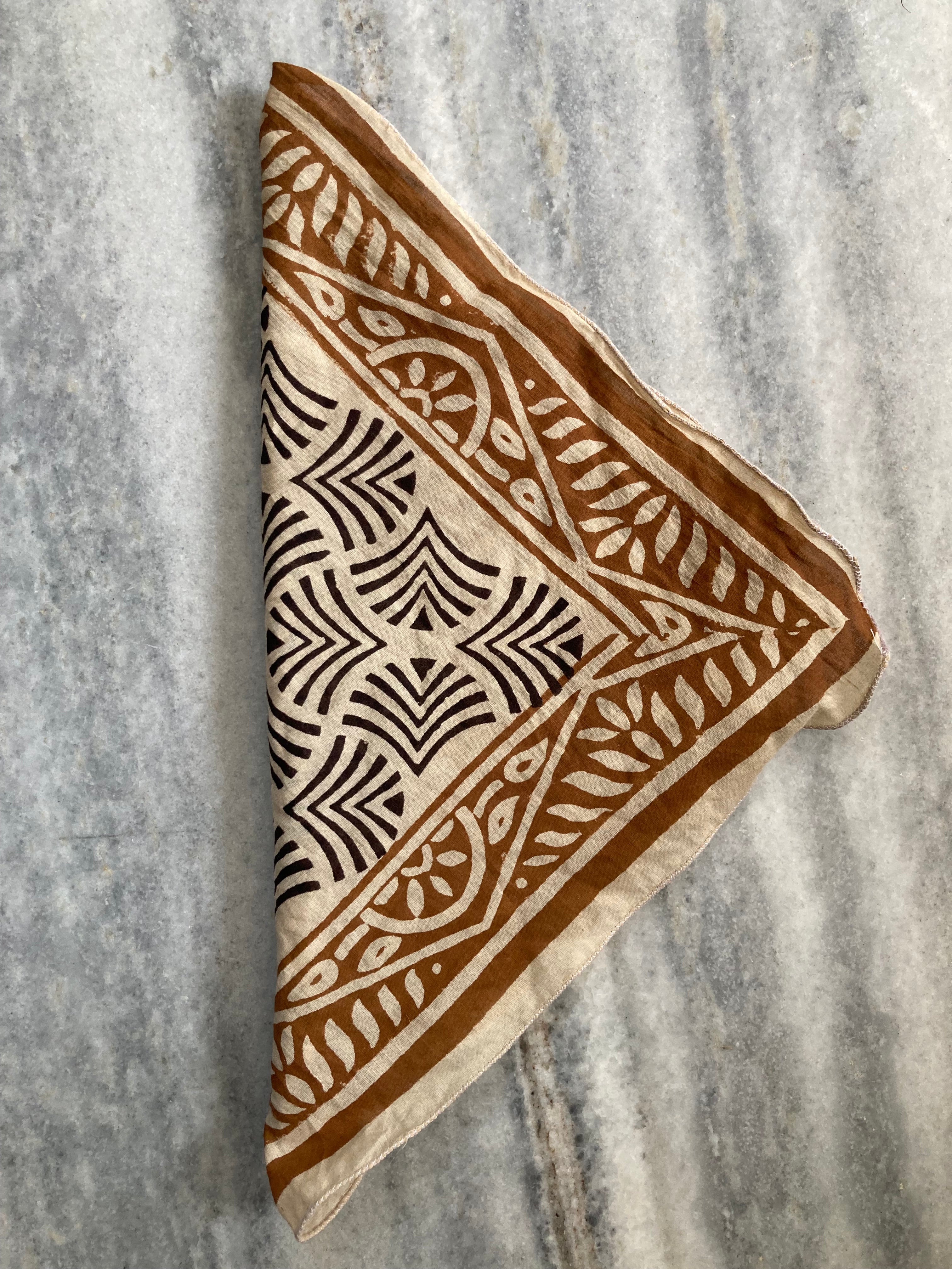 Hand Block Printed Cotton Bandana: Natural Dye Neckerchief - Made in India