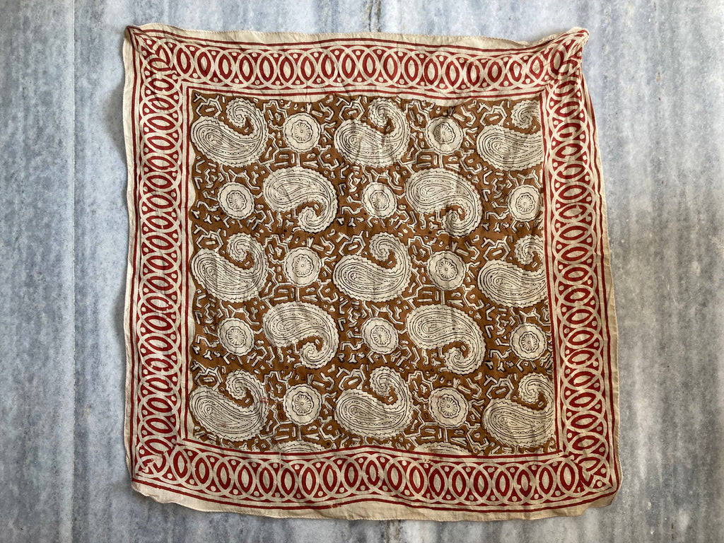 Hand Block Printed Cotton Bandana: Natural Dye Neckerchief - Made in India