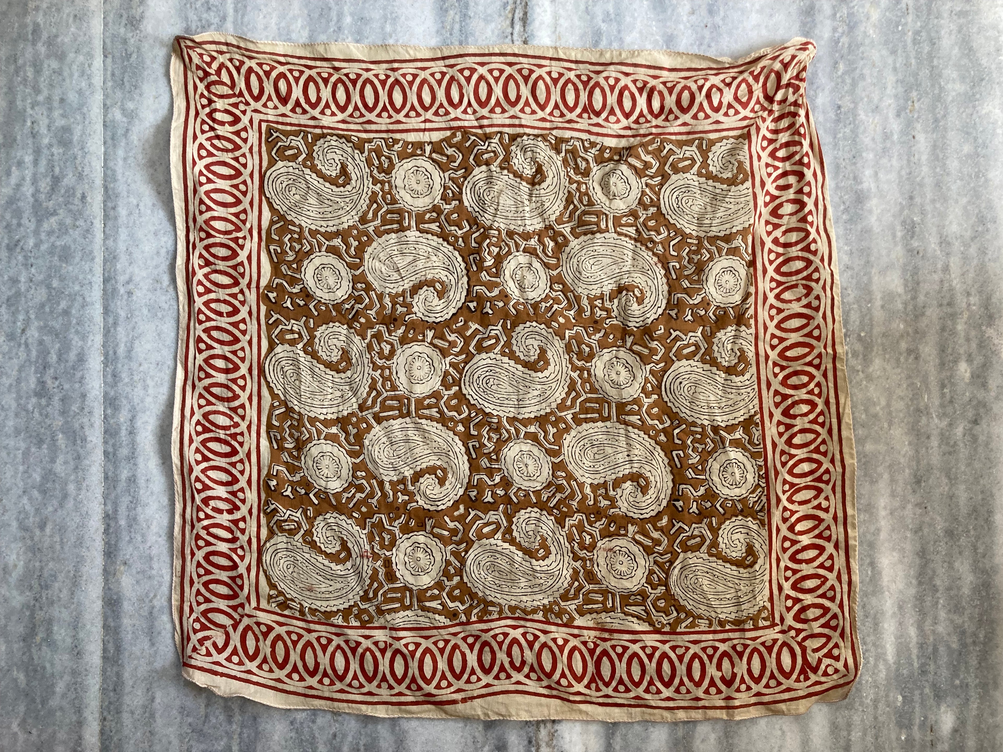 Hand Block Printed Cotton Bandana: Natural Dye Neckerchief - Made in India