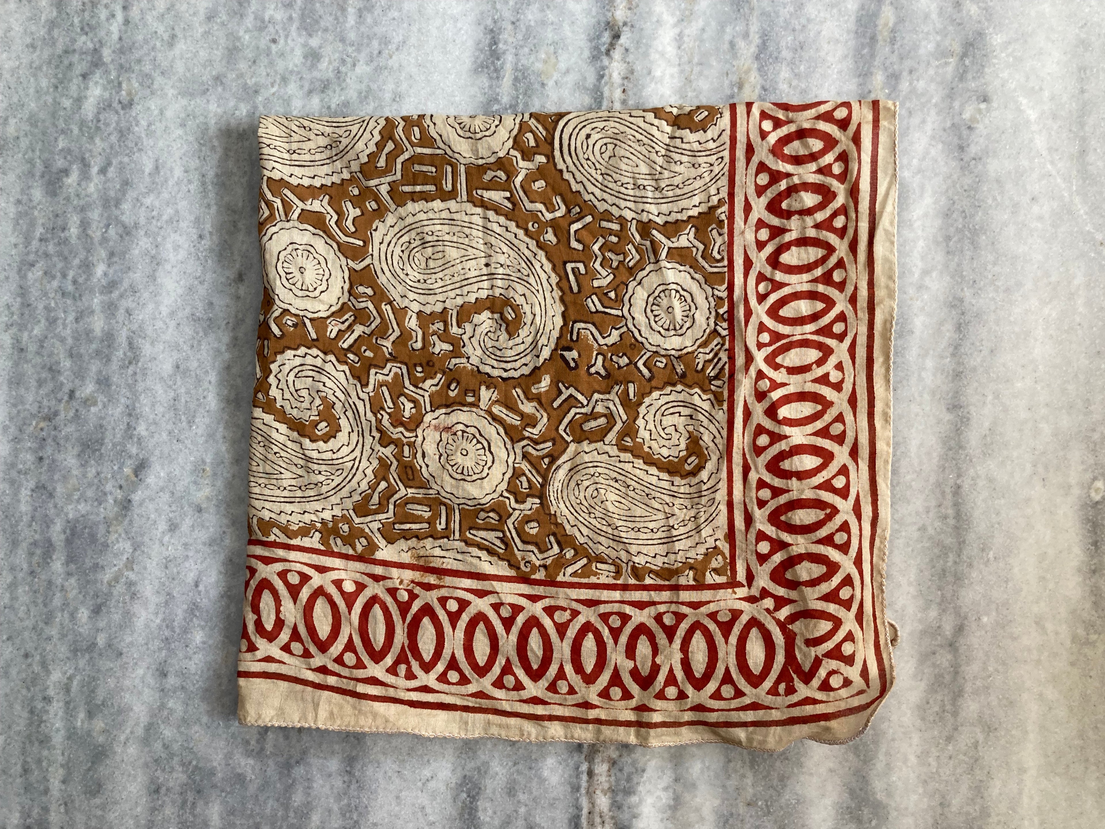 Hand Block Printed Cotton Bandana: Natural Dye Neckerchief - Made in India
