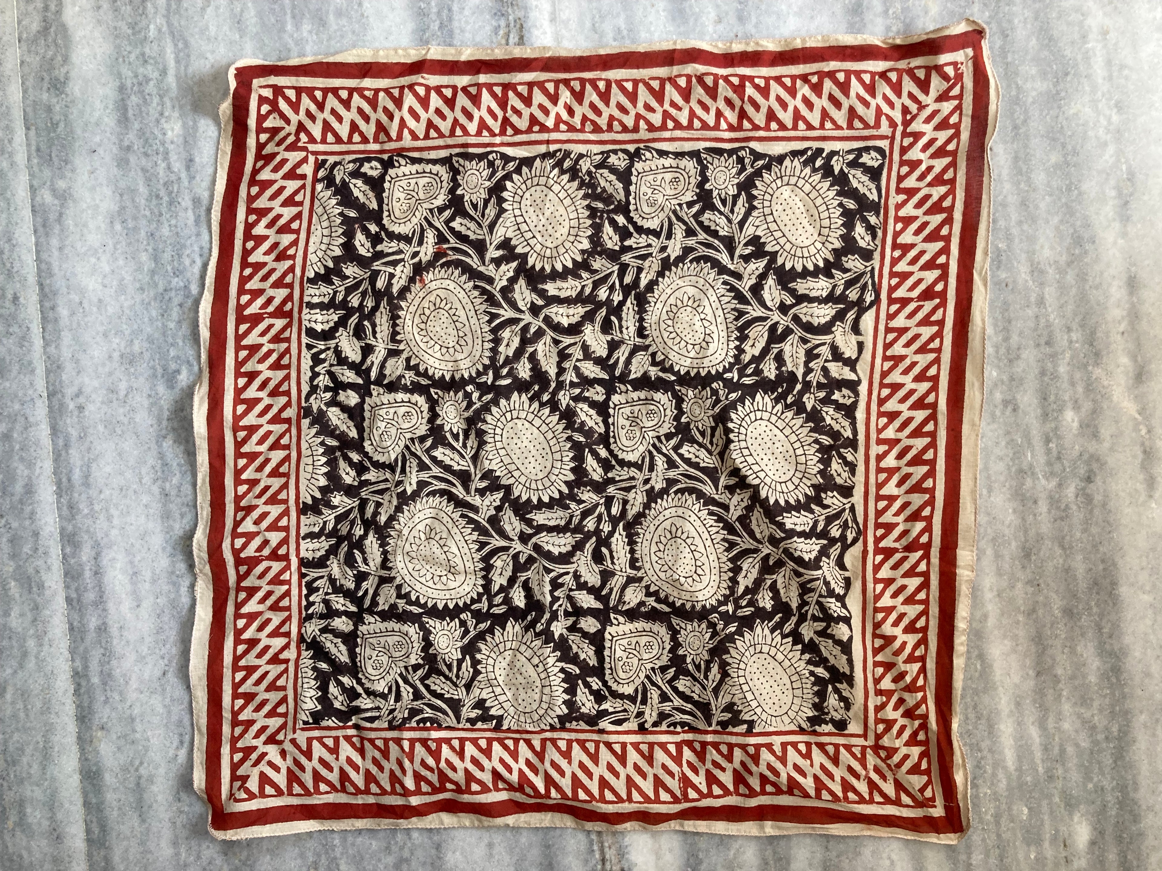 Hand Block Printed Cotton Bandana: Natural Dye Neckerchief - Made in India