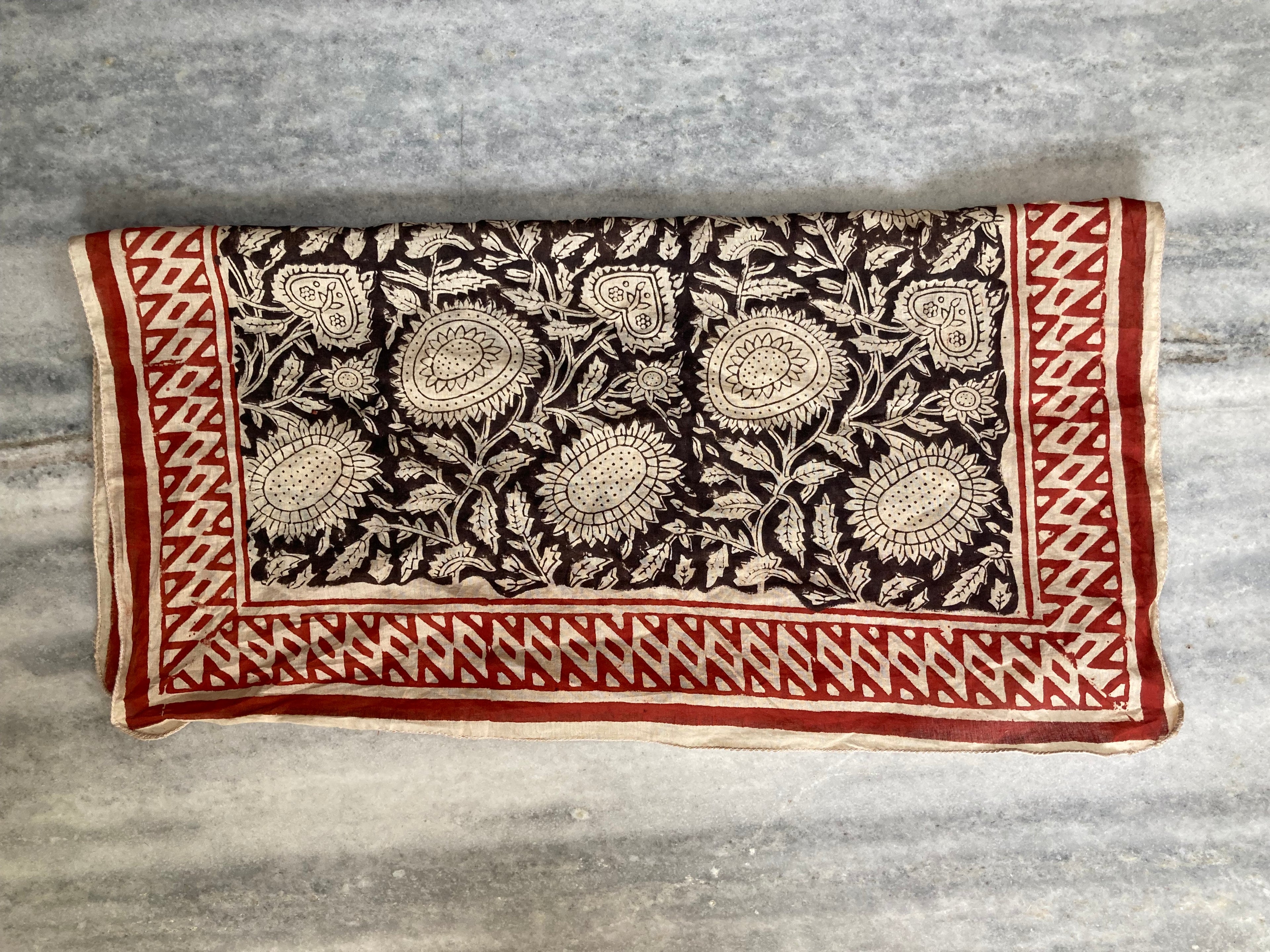 Hand Block Printed Cotton Bandana: Natural Dye Neckerchief - Made in India