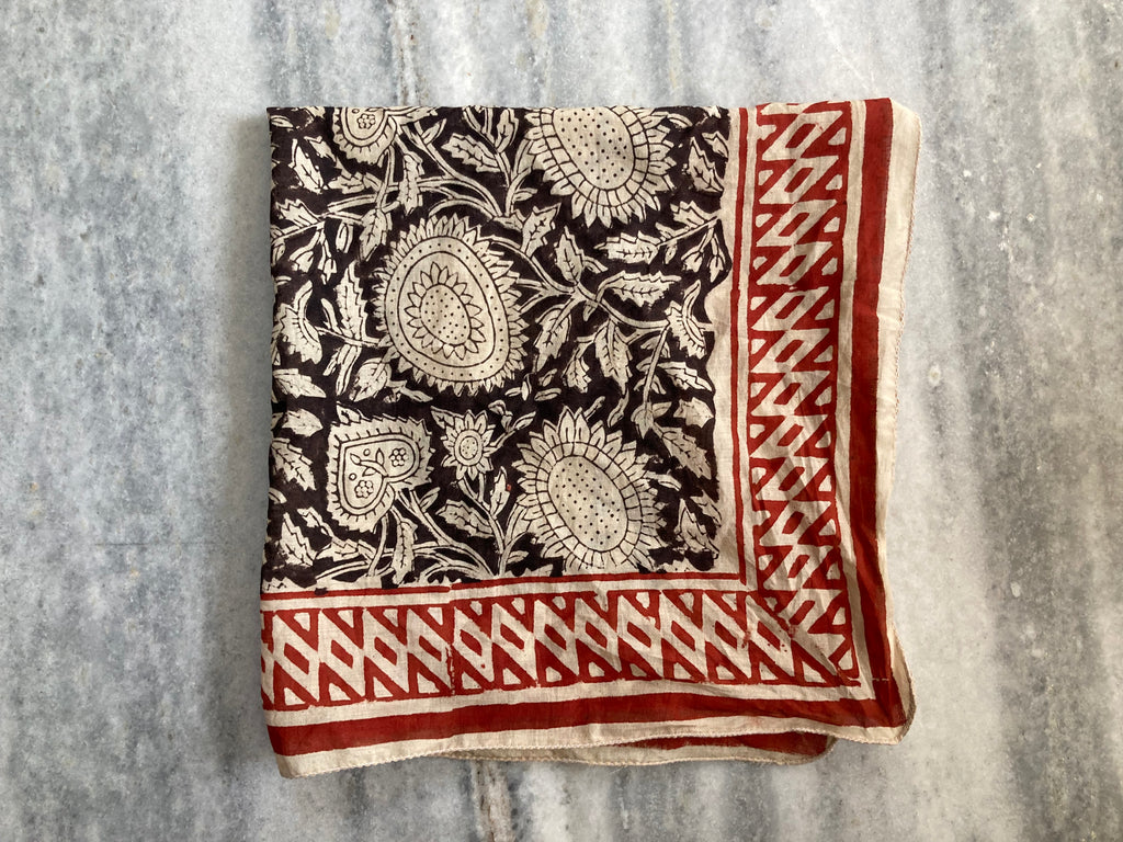 Hand Block Printed Cotton Bandana: Natural Dye Neckerchief - Made in India