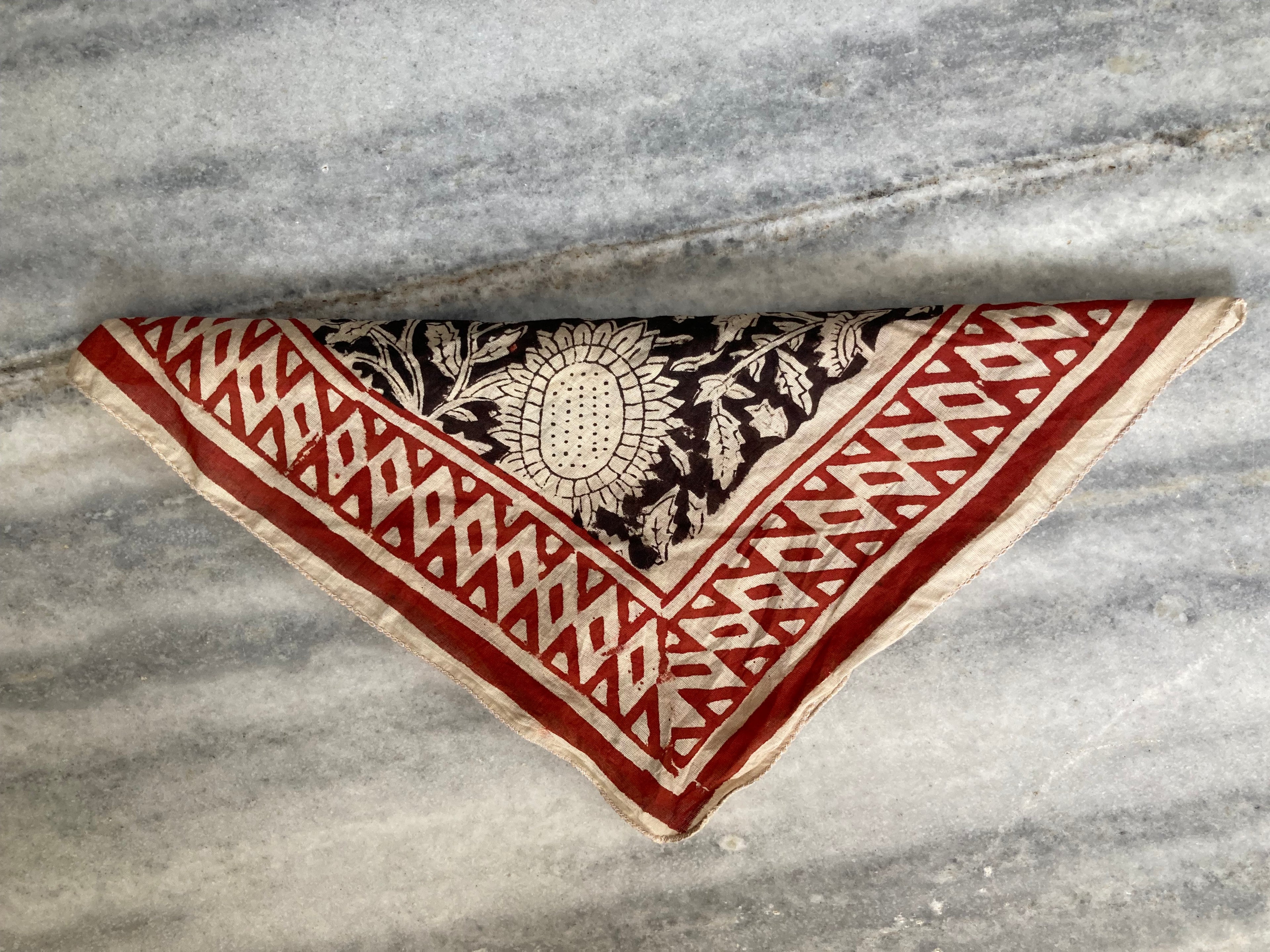 Hand Block Printed Cotton Bandana: Natural Dye Neckerchief - Made in India