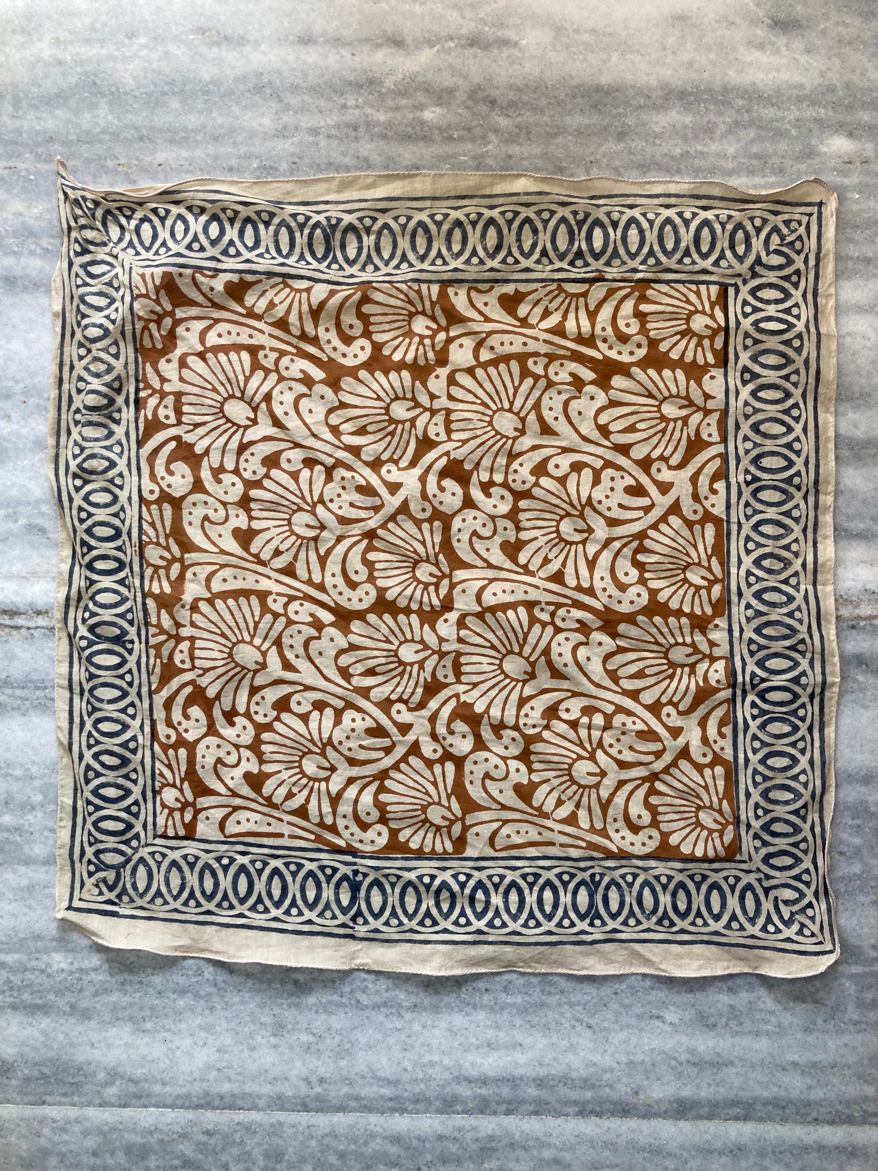 Hand Block Printed Cotton Bandana: Natural Dye Neckerchief - Made in India