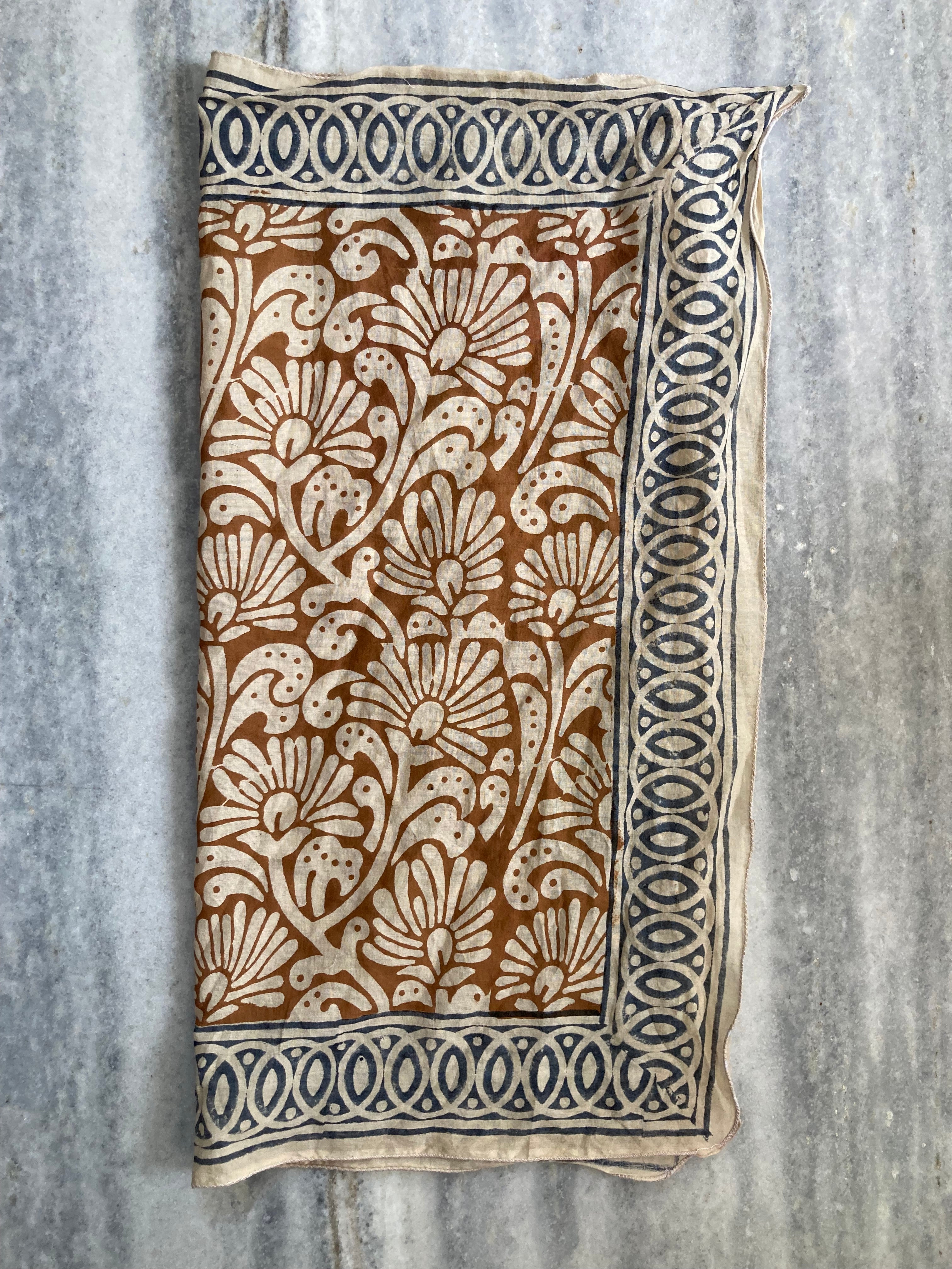 Hand Block Printed Cotton Bandana: Natural Dye Neckerchief - Made in India