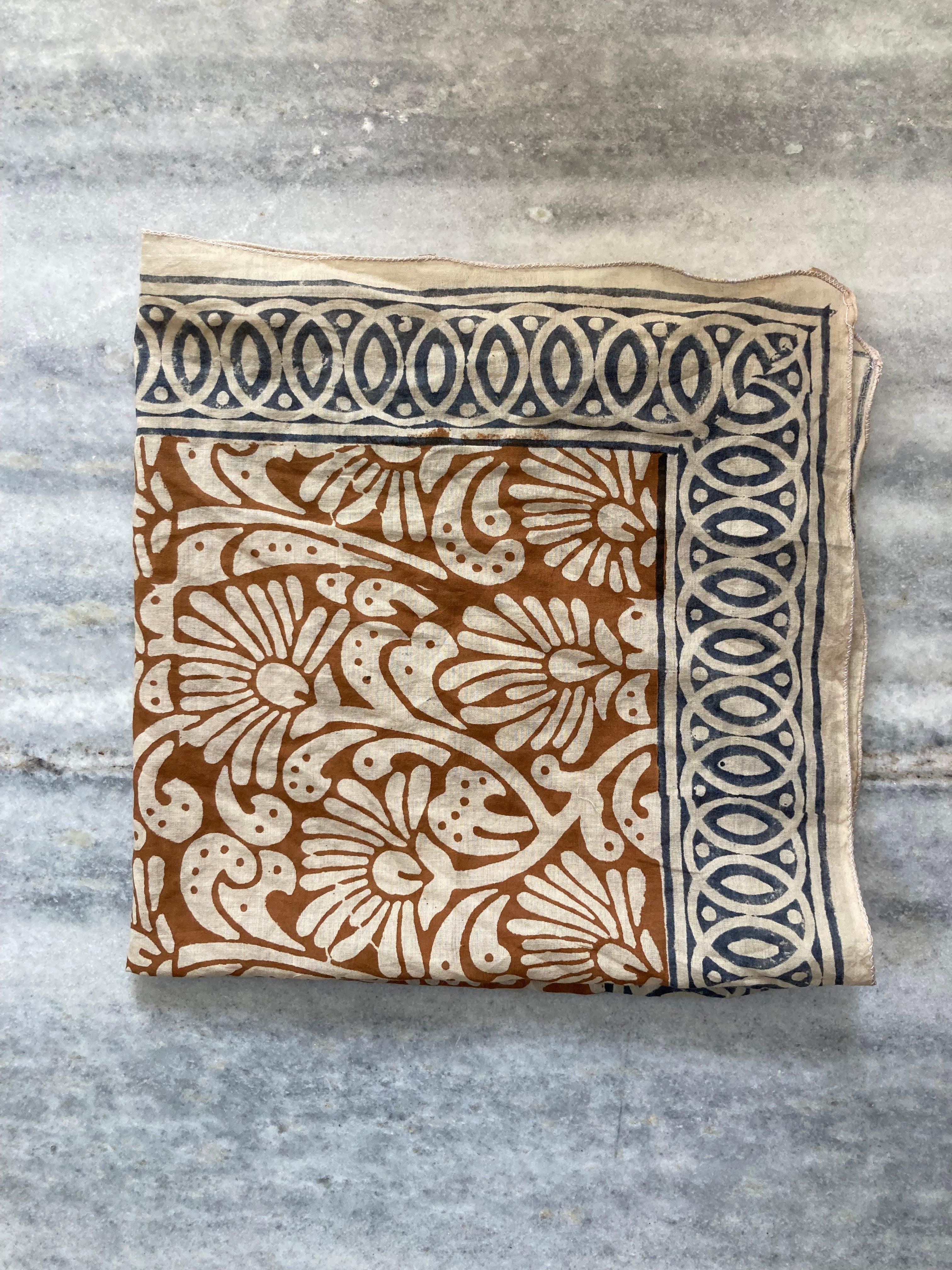 Hand Block Printed Cotton Bandana: Natural Dye Neckerchief - Made in India