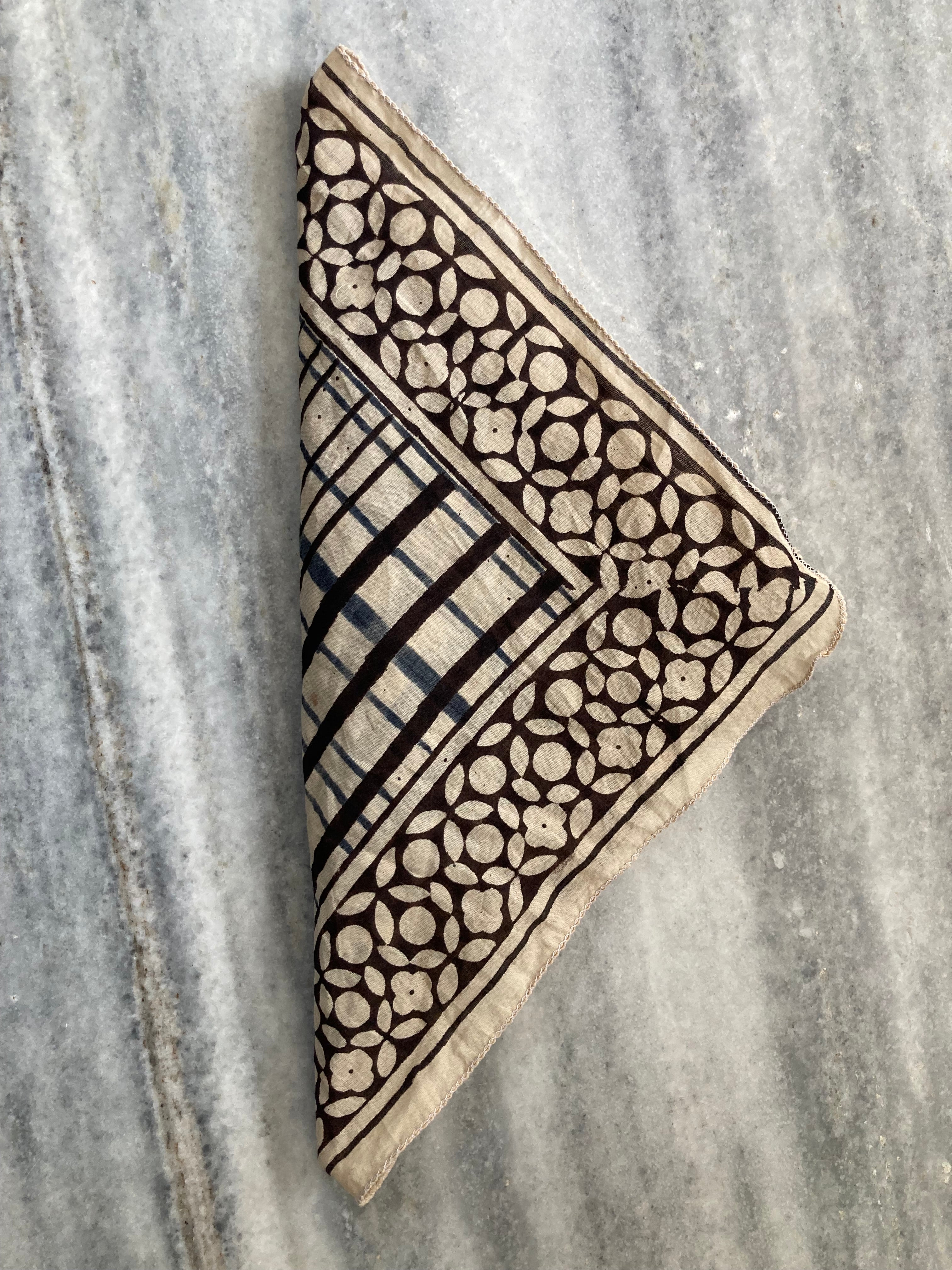 Hand Block Printed Cotton Bandana: Natural Dye Neckerchief - Made in India