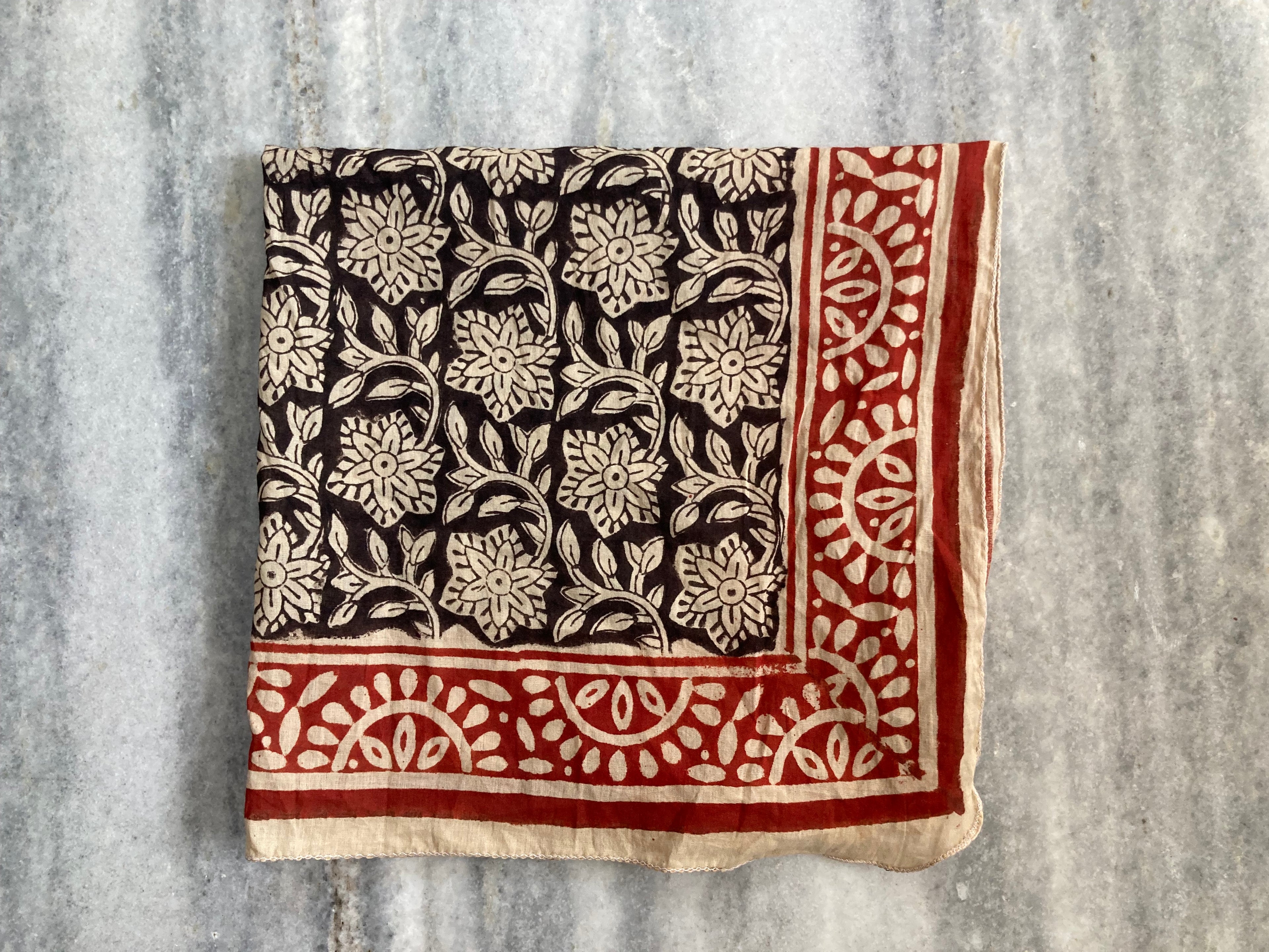 Hand Block Printed Cotton Bandana: Natural Dye Neckerchief - Made in India