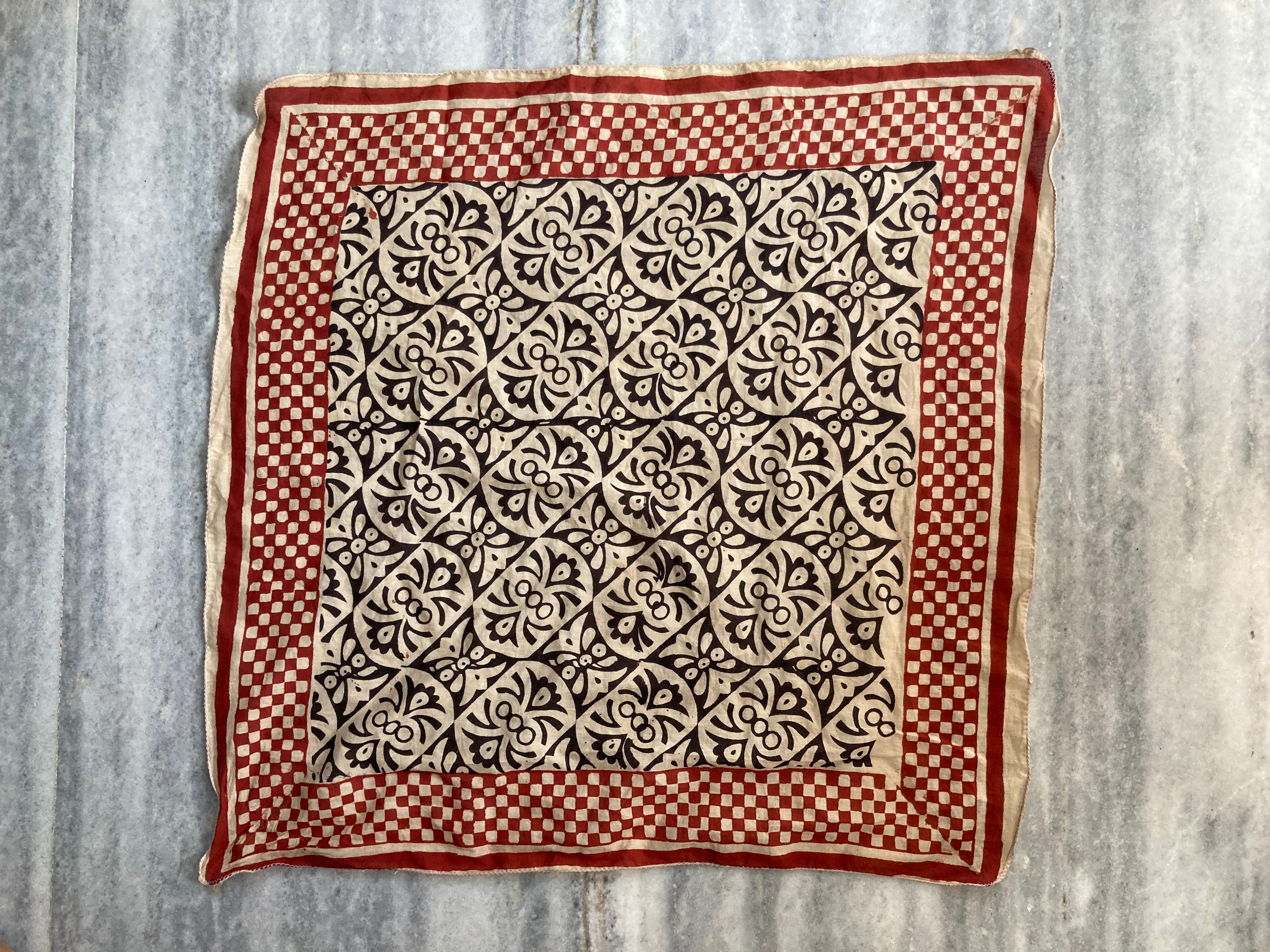 Hand Block Printed Cotton Bandana: Natural Dye Neckerchief - Made in India
